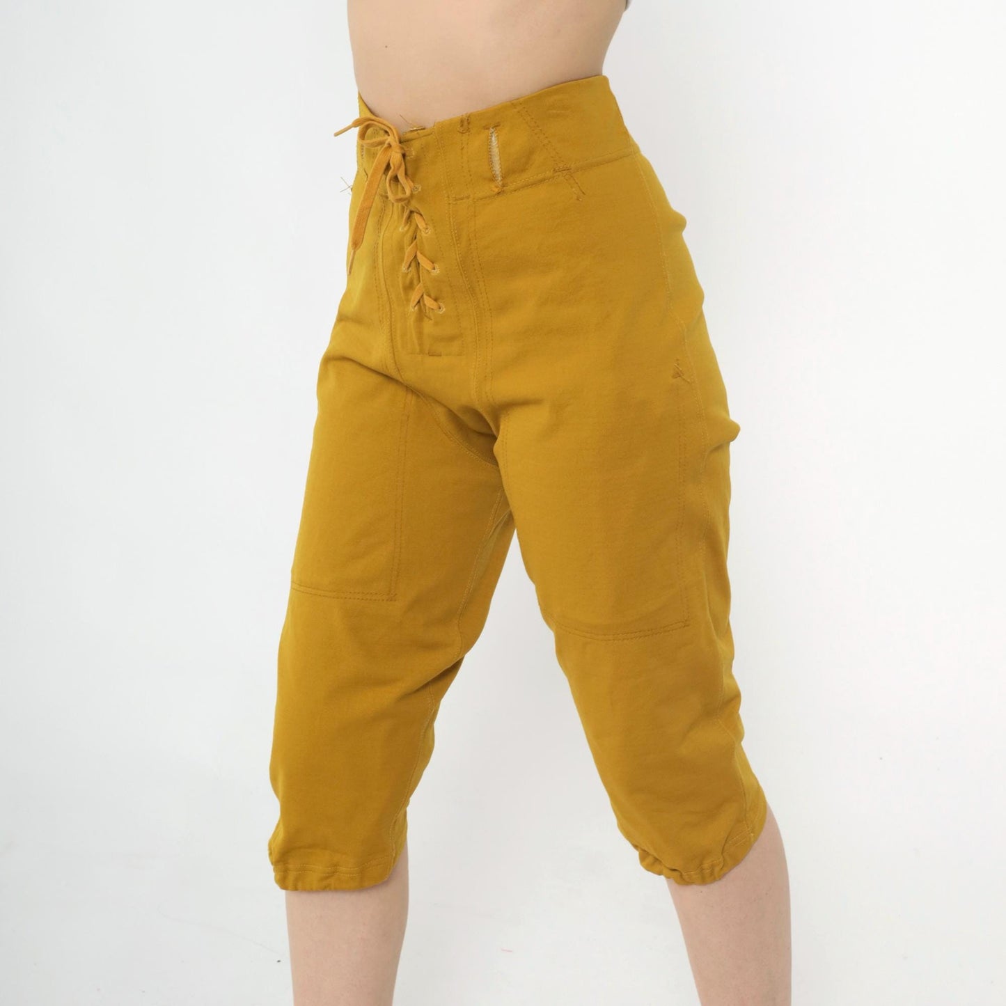 1960s Sand-Knit Football Pants Mustard Gold Lace-Up Cropped Medium