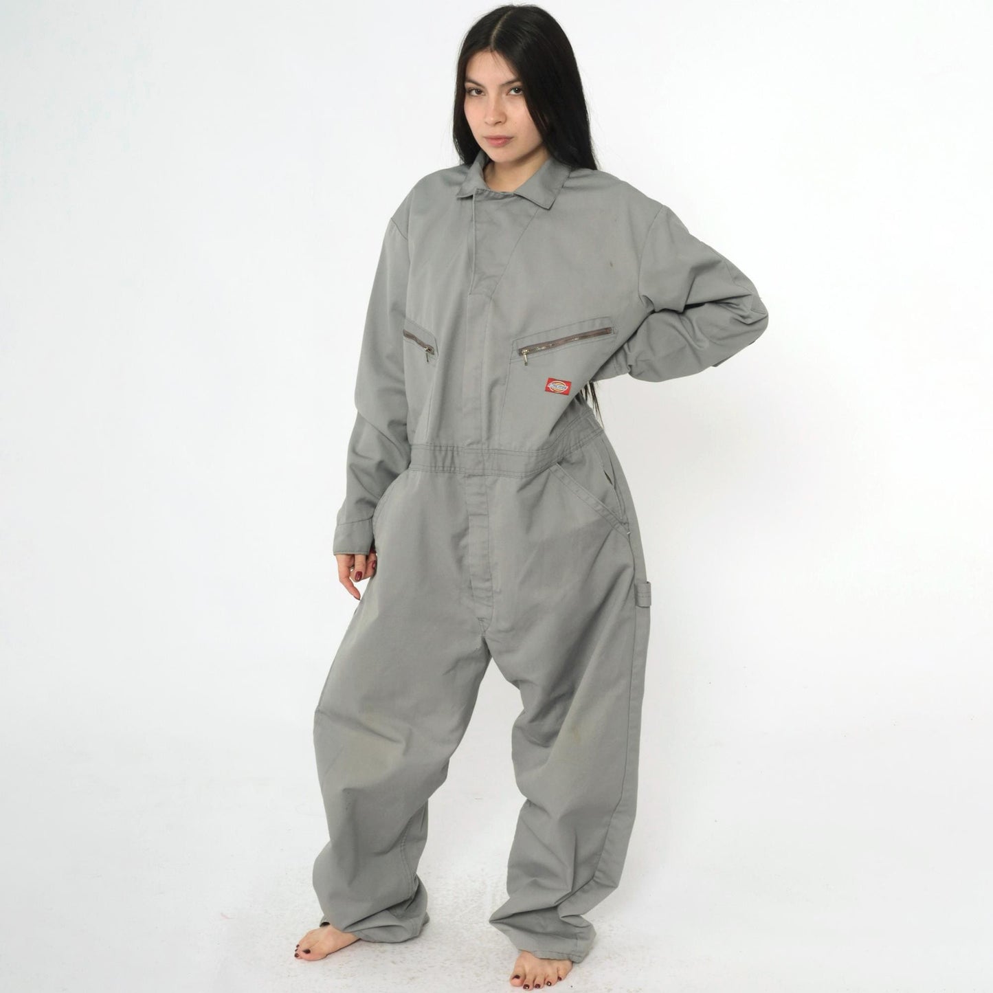 Y2K Dickies Grey Utility Jumpsuit Coveralls Zip Front Men's Large
