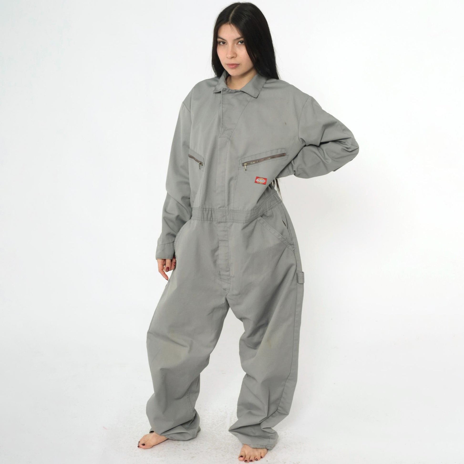 Y2K Dickies Grey Utility Jumpsuit Coveralls Zip Front Men's Large