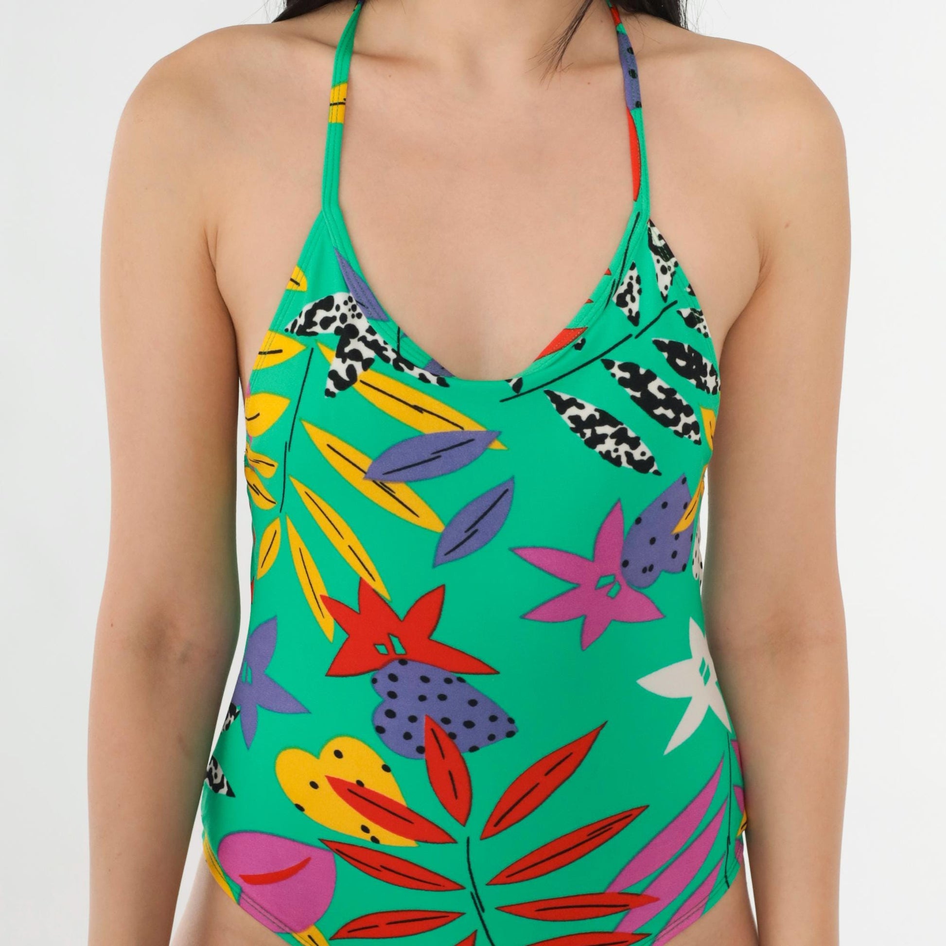 90s Gitano Sunkiss Tropical Floral One-Piece Swimsuit Green Nylon Extra Small