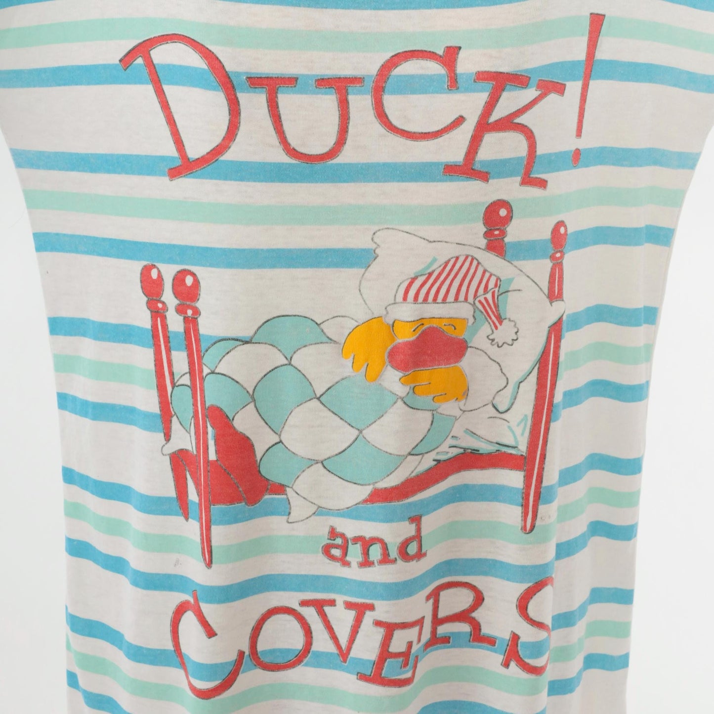 80s Duck and Covers Nightshirt Striped Cotton Sleep Tee Graphic Dress