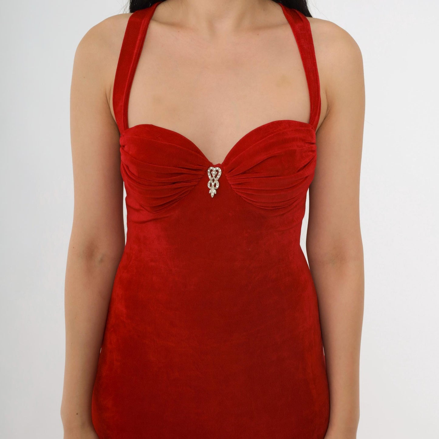 90s Florencia Fiume Red Maxi Dress Sweetheart Bustier High Slit Small