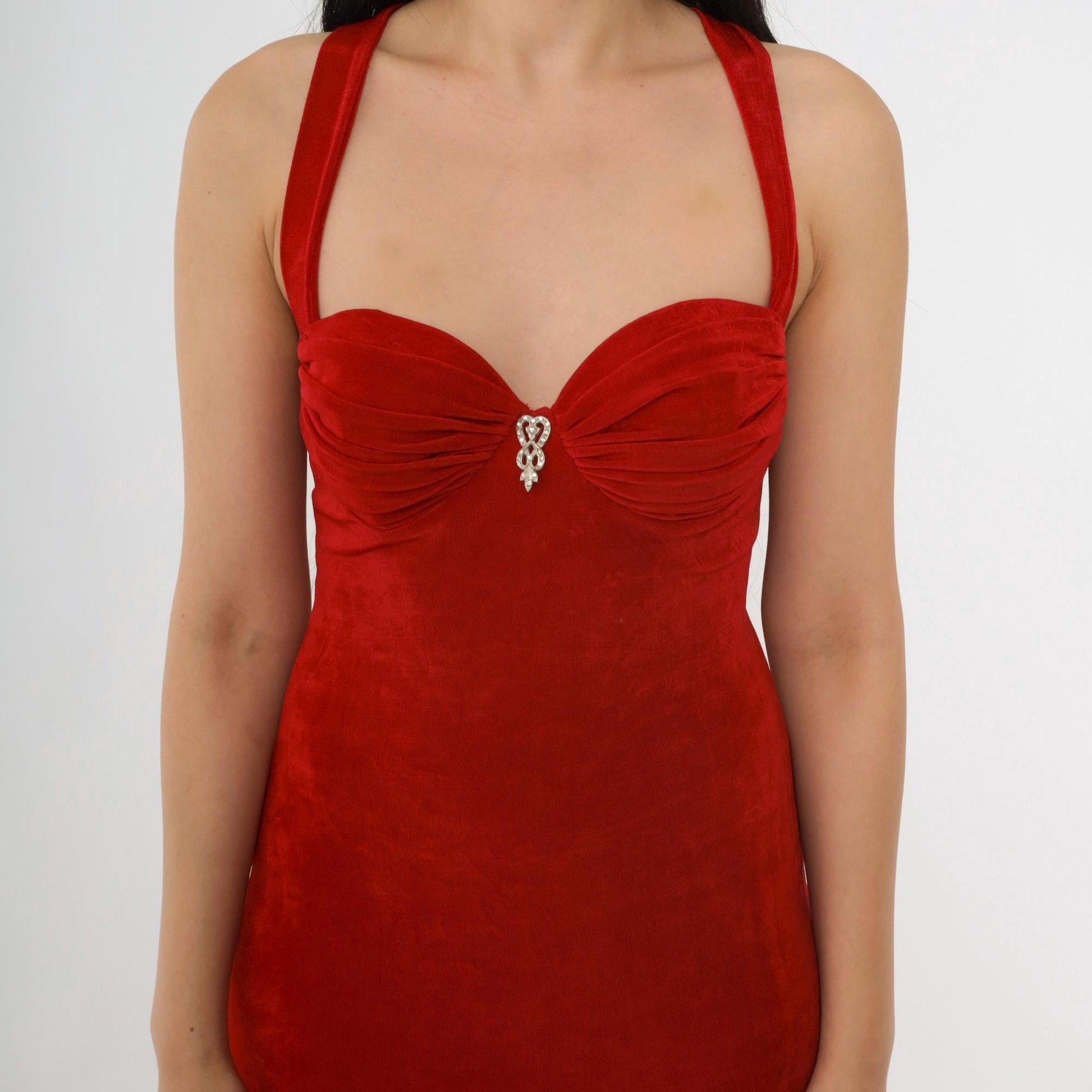 90s Florencia Fiume Red Maxi Dress Sweetheart Bustier High Slit Small