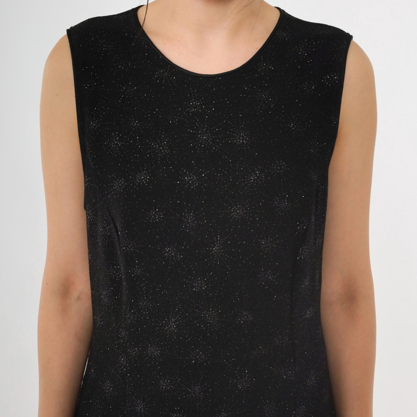 90s Onyx Nite Black Glitter Starburst Keyhole Back Midi Dress Large