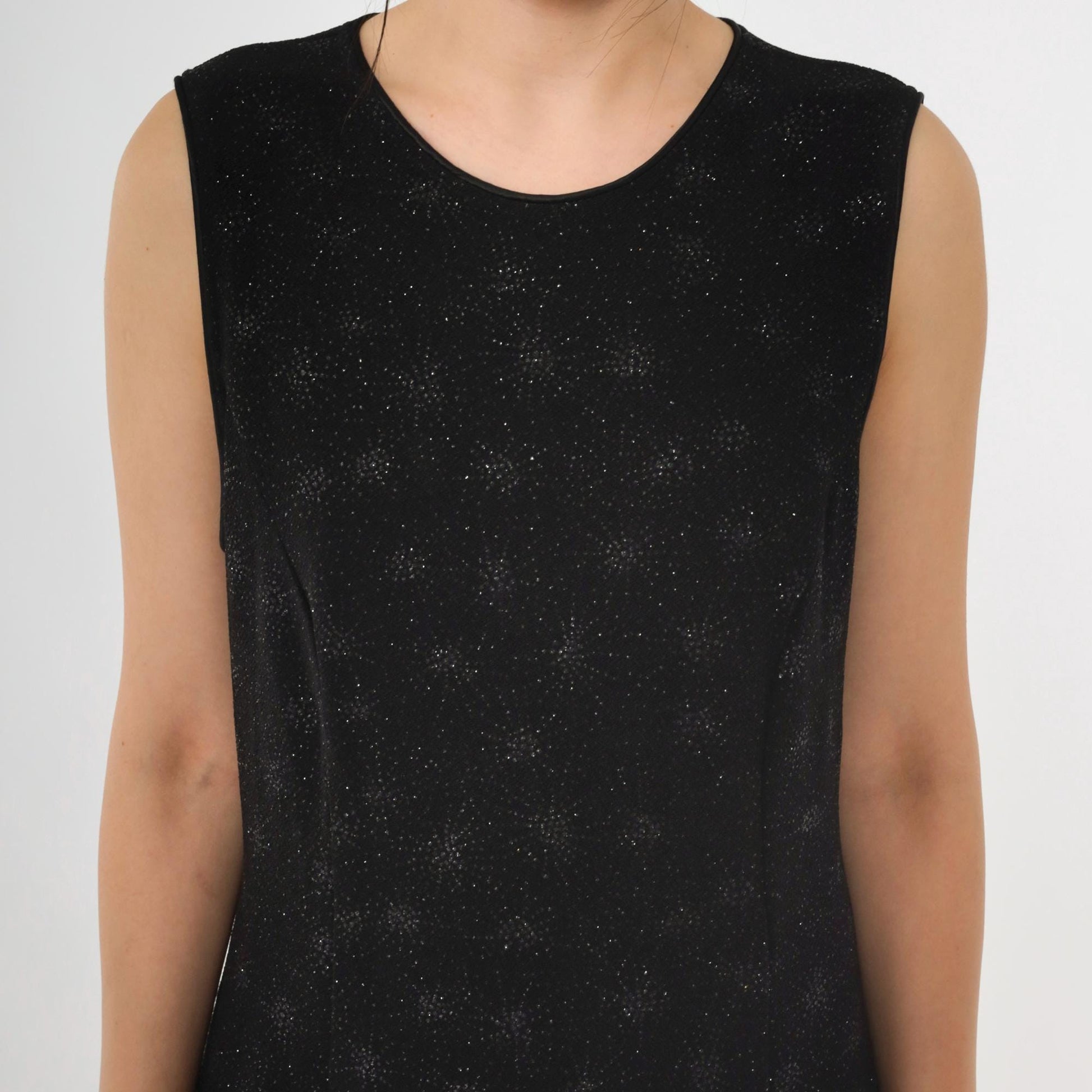 90s Onyx Nite Black Glitter Starburst Keyhole Back Midi Dress Large