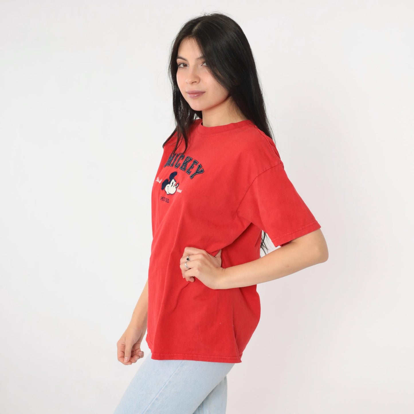 90s Mickey Mouse Walt Disney World Kids Graphic Tee Red Small