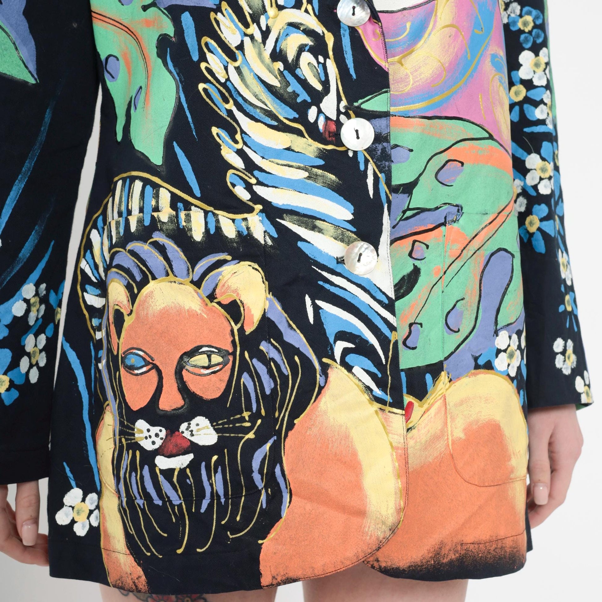 90s Kolorway Painted Jungle Animal Blazer Cotton Lion Zebra Medium M