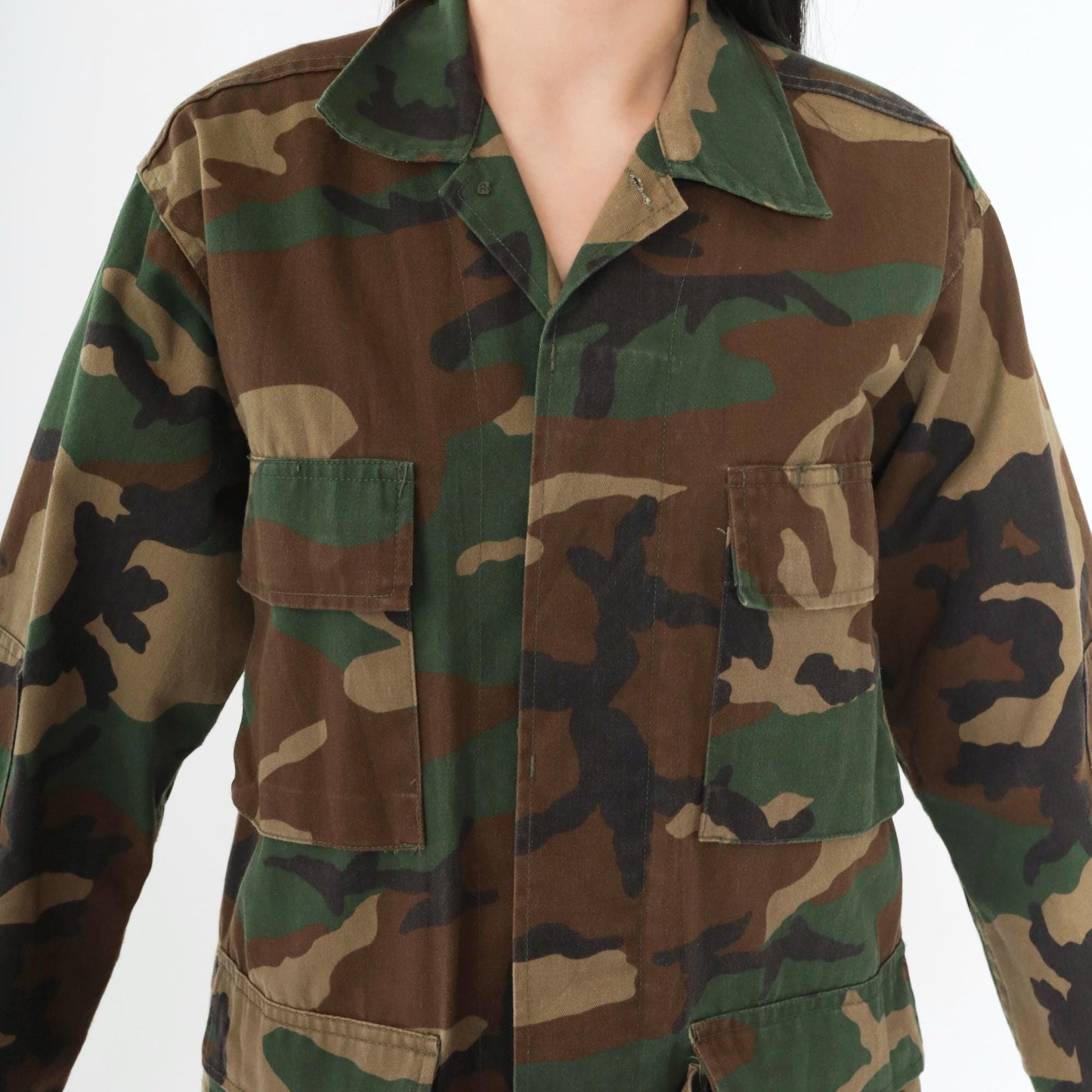 90s Woodland Camouflage Military Jacket Button Front Utility XSmall