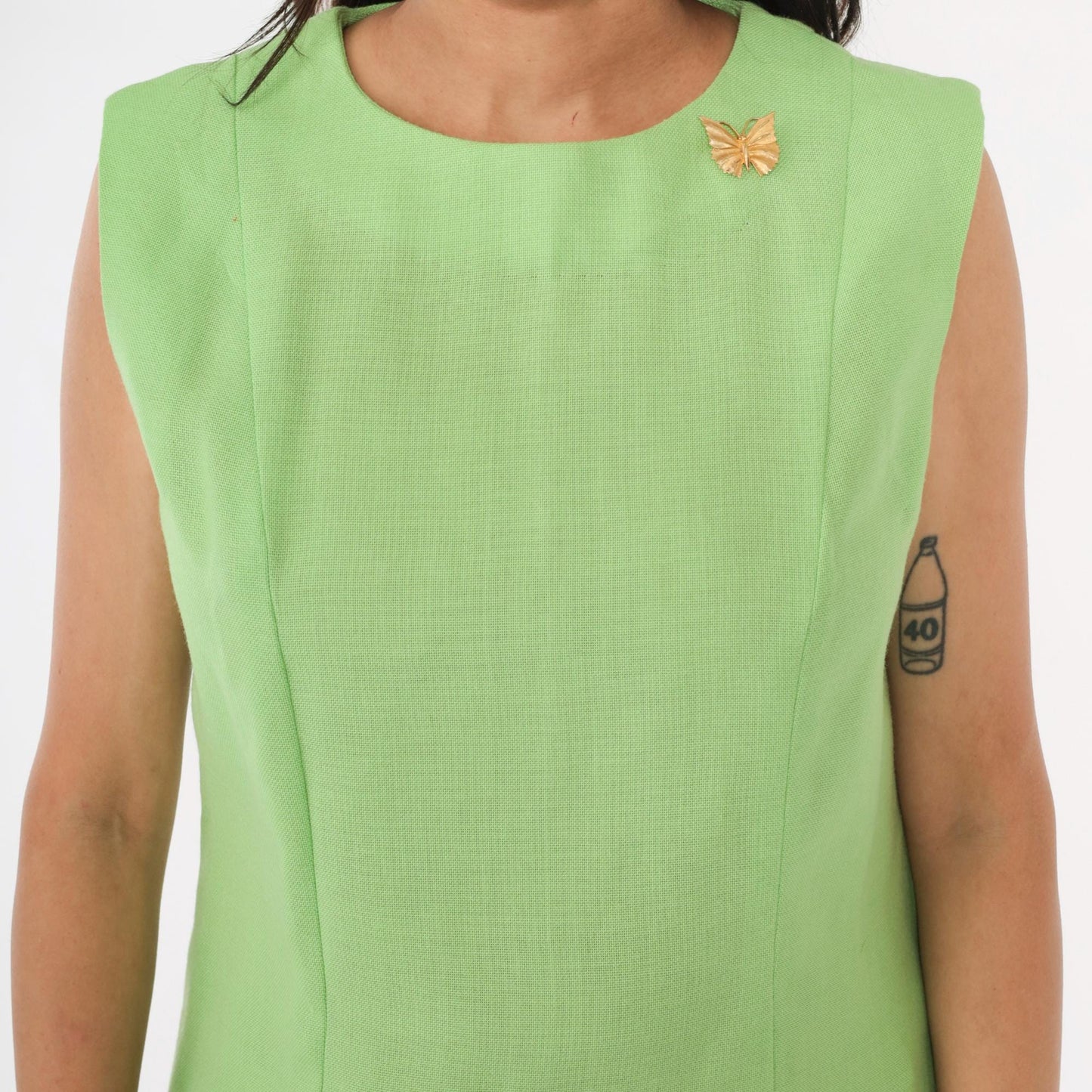 60s Lime Green Shift Dress Sleeveless Mini Princess Seam Medium M