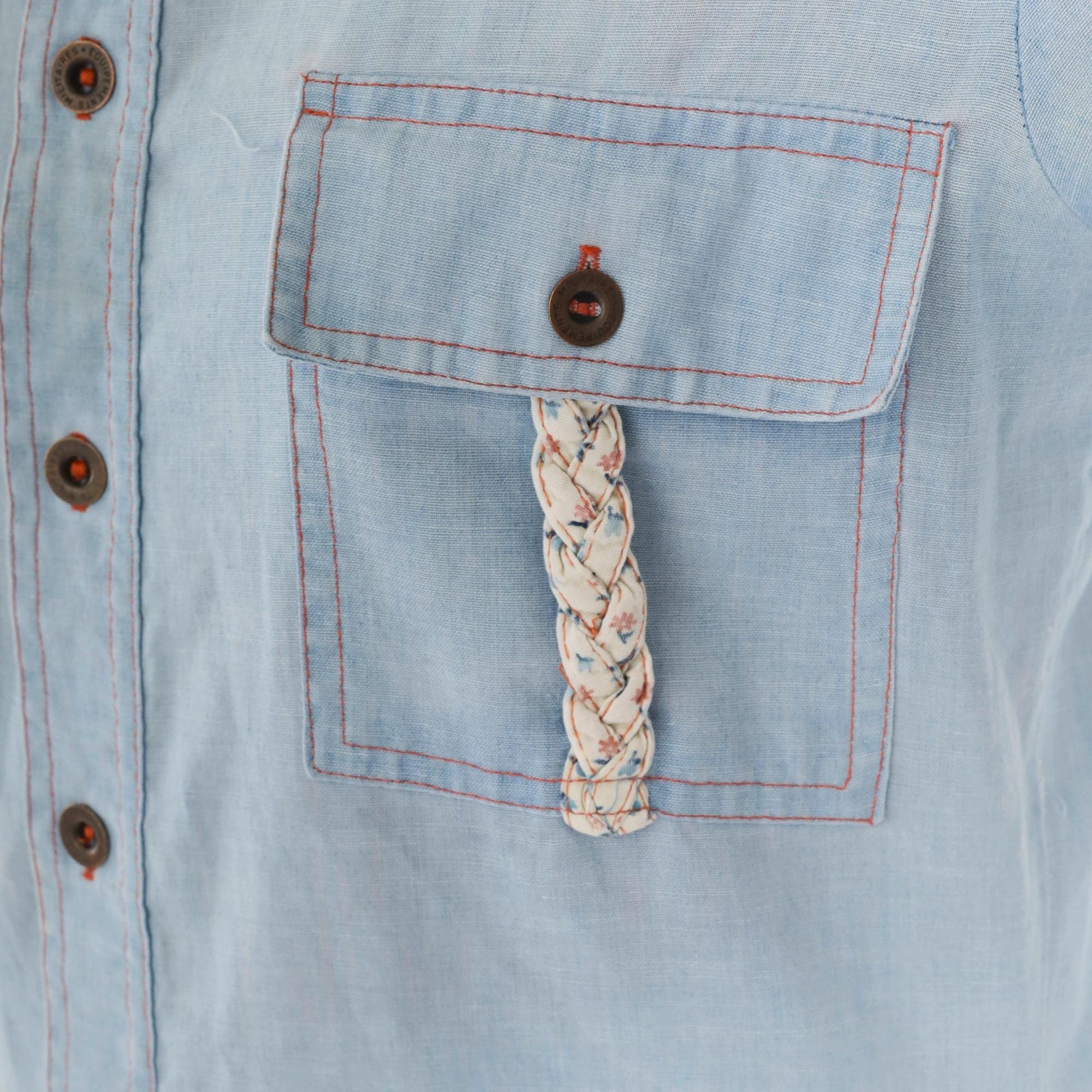 70s Alfie California Chambray Shirt Blue Epaulette Button Up Small