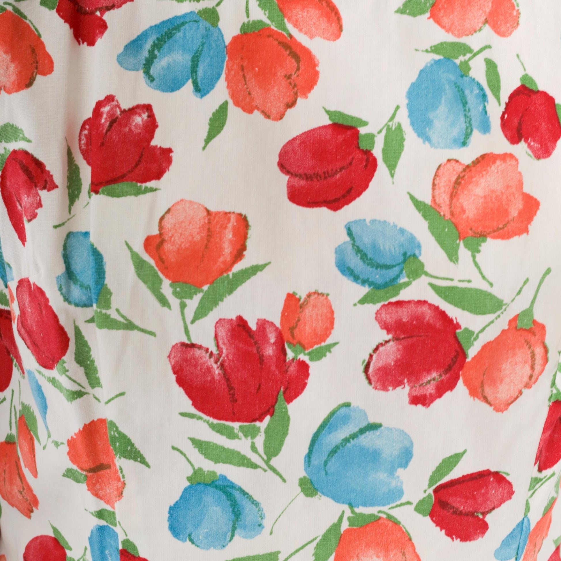 80s White Floral A-Line Dress Sleeveless Knee-Length Shift Small Medium