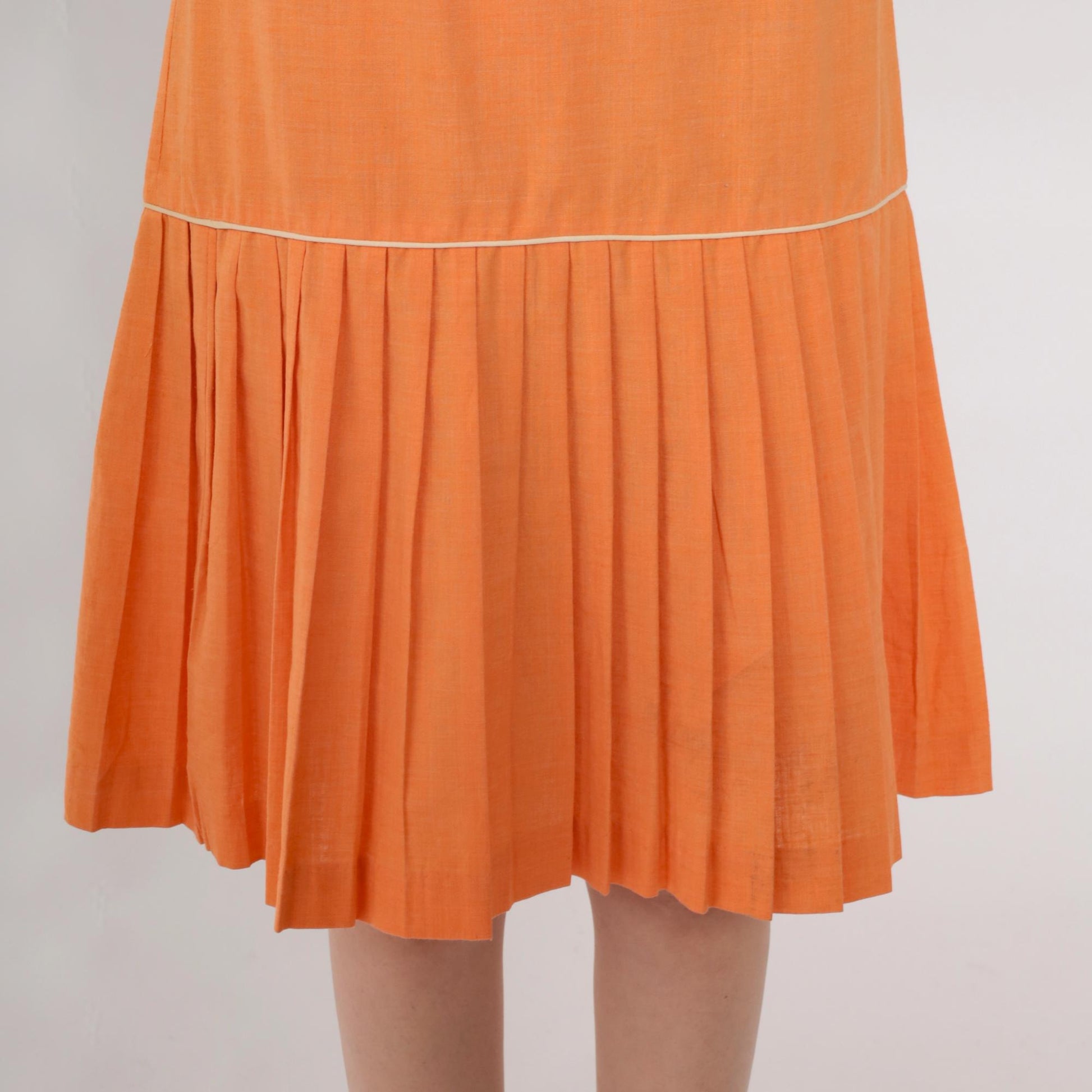 60s Mod Scooter Dress Orange Sailor Collar Drop Waist Pleated Knee Small