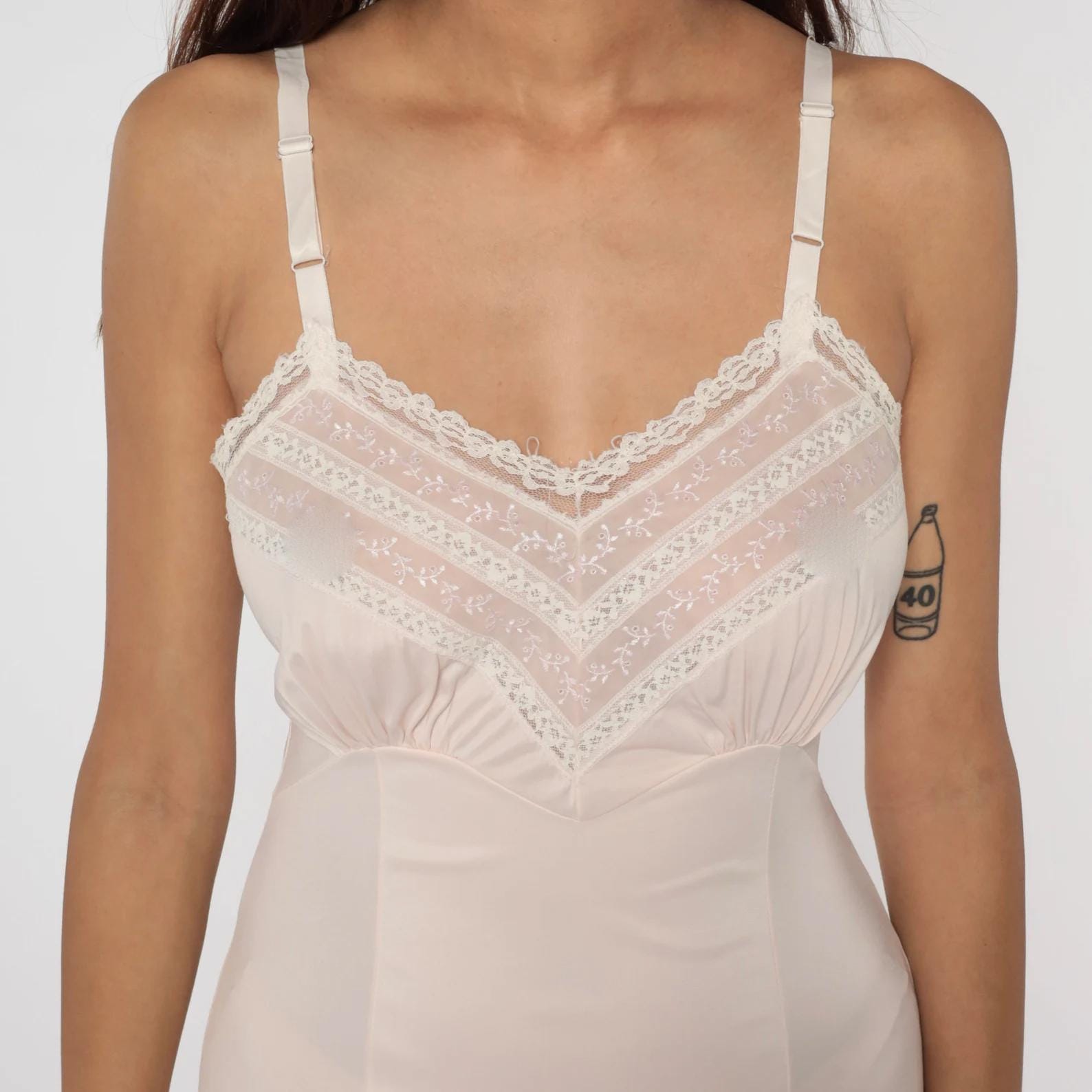 70s Adonna Pink Lace Slip Dress Empire Waist Spaghetti Strap Mini Extra Small