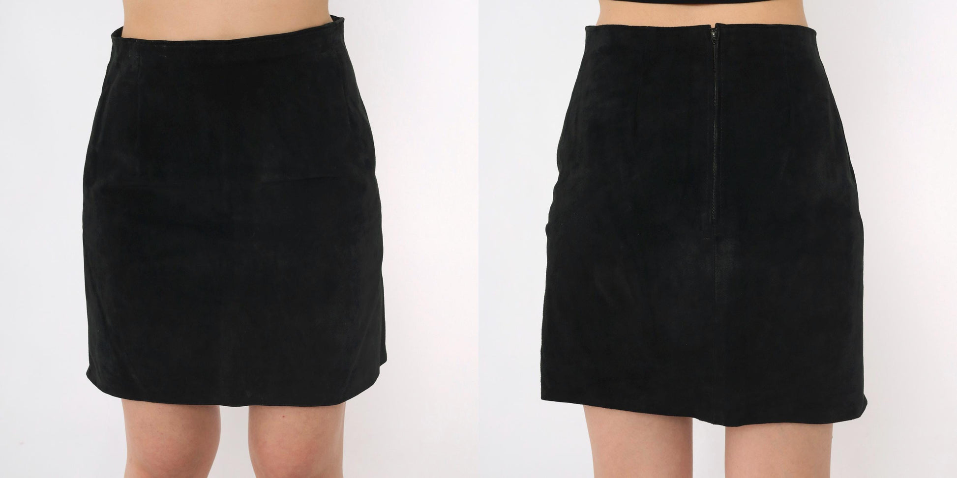 90s Contempo Casuals Black Suede Mini Skirt High Waist Pencil Small S