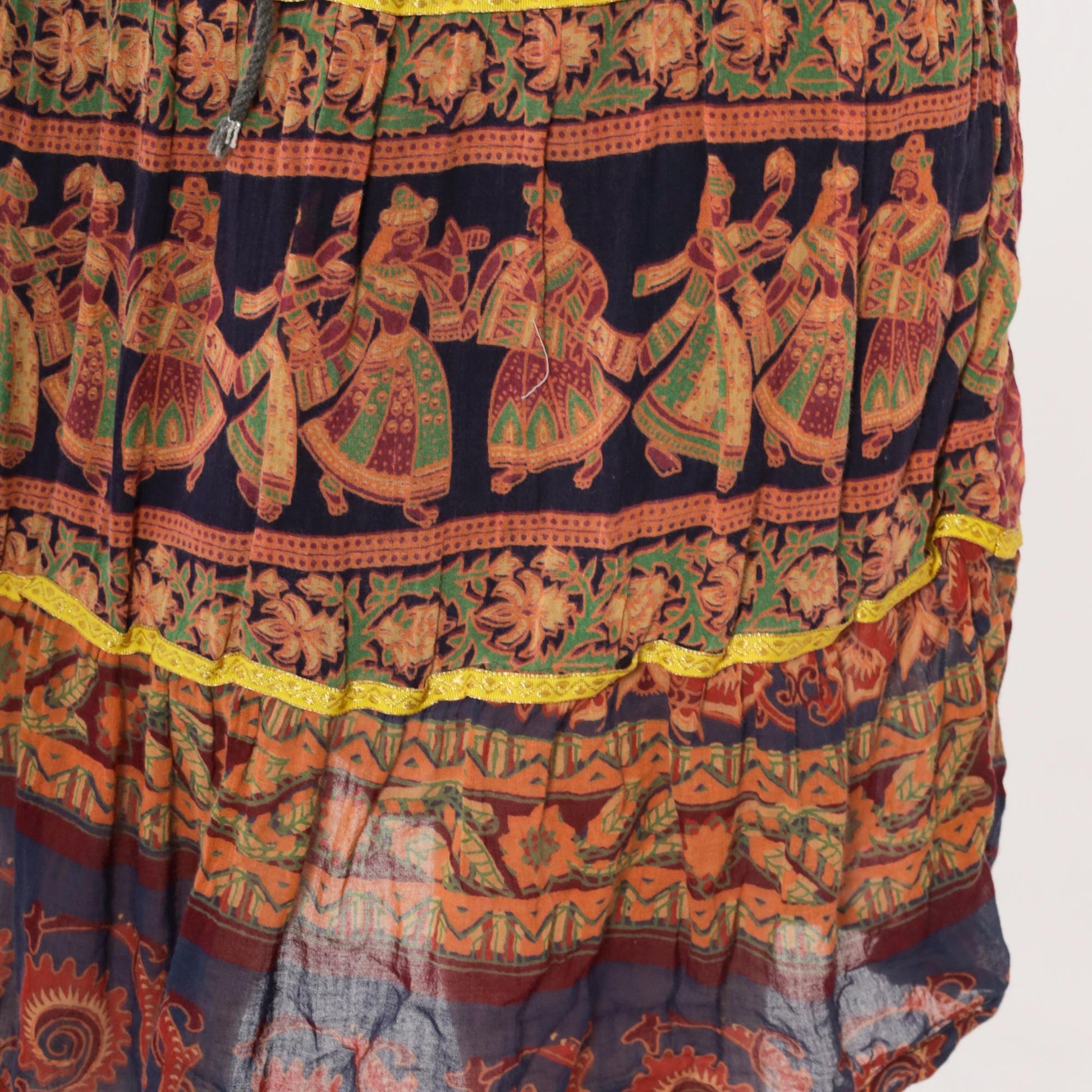 90s Broomstick Skirt Indian Dancer Floral Print Knee-Length Red Blue Small Medium