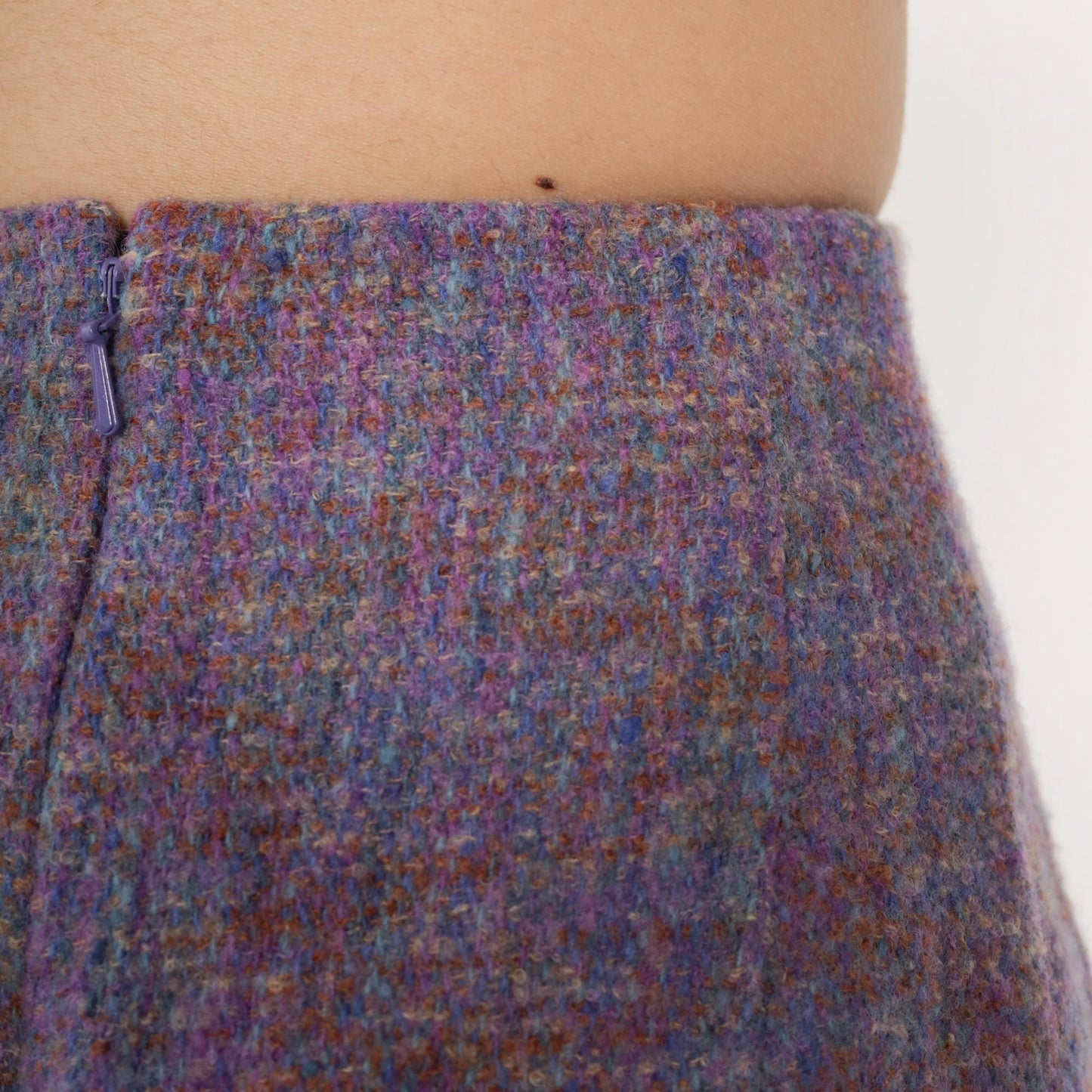 90s Worth Wool Tweed Pencil Skirt Purple High-Waist Knee-Length Small