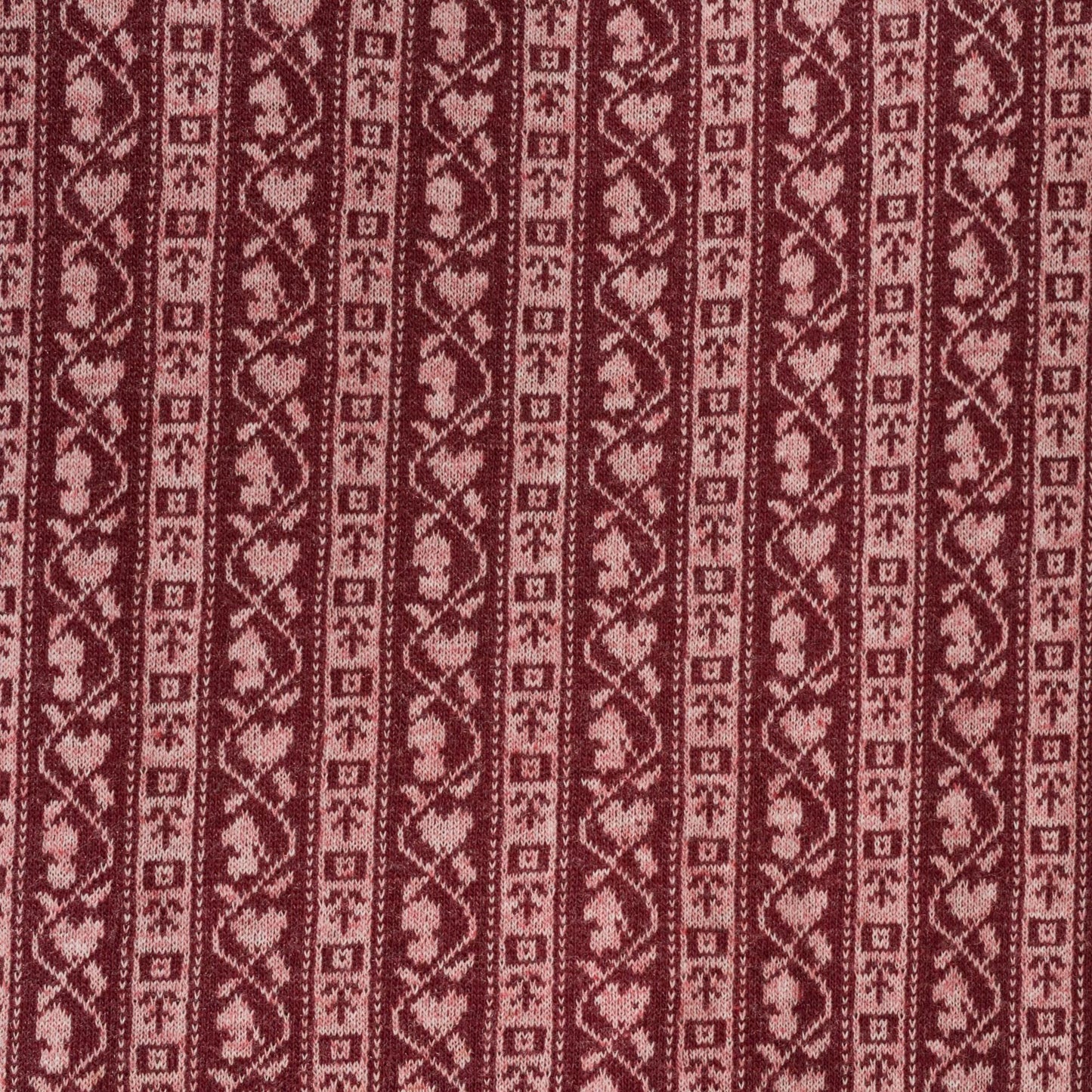 80s Scandinavian Folk Stripe Knit Tee Maroon Pink Heart Ringer Large L
