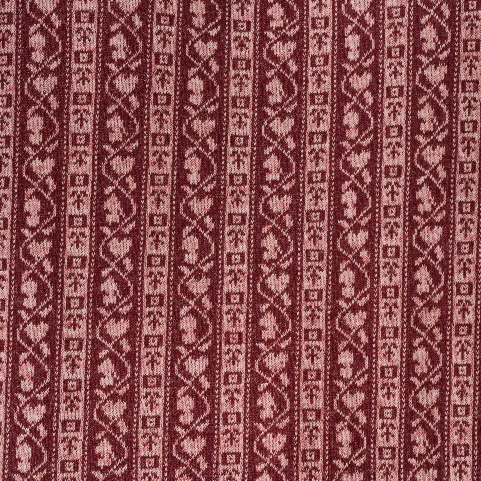 80s Scandinavian Folk Stripe Knit Tee Maroon Pink Heart Ringer Large L