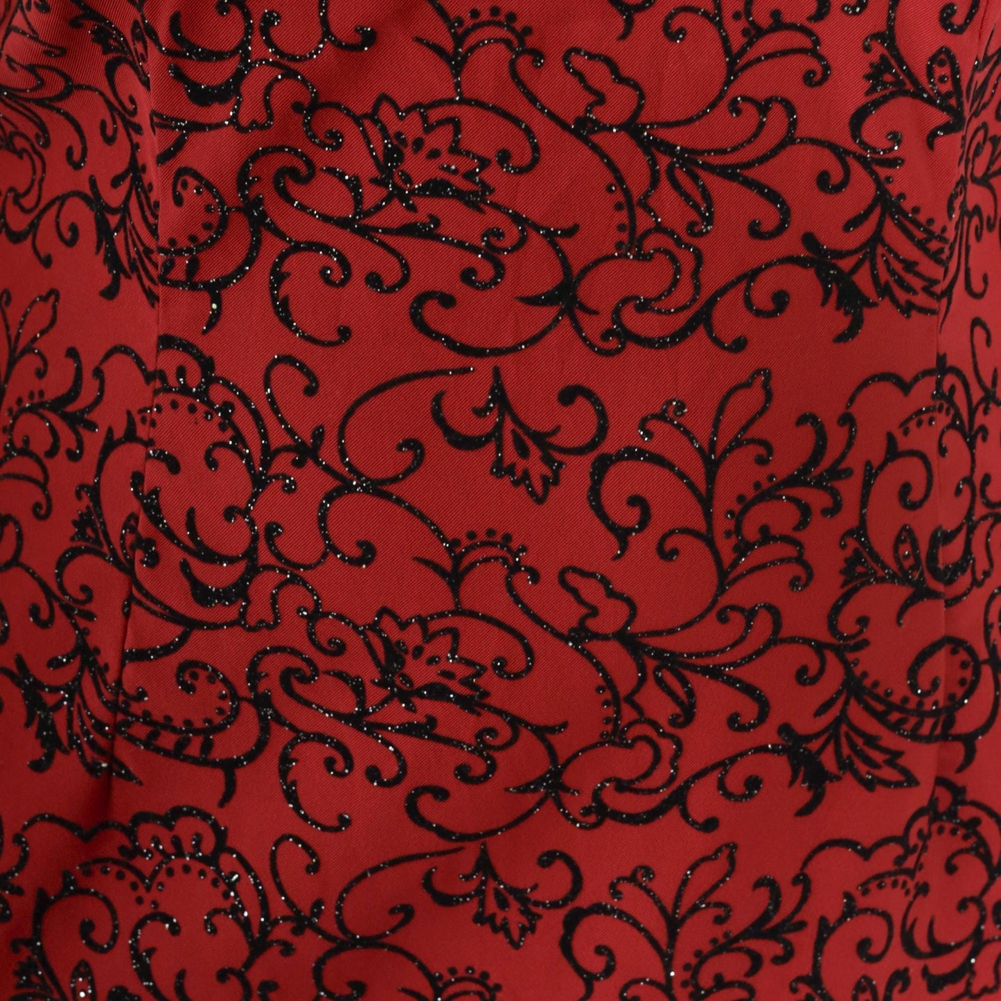 90s La Belle Red Floral Midi Dress Glittery Flocked Empire Waist Medium