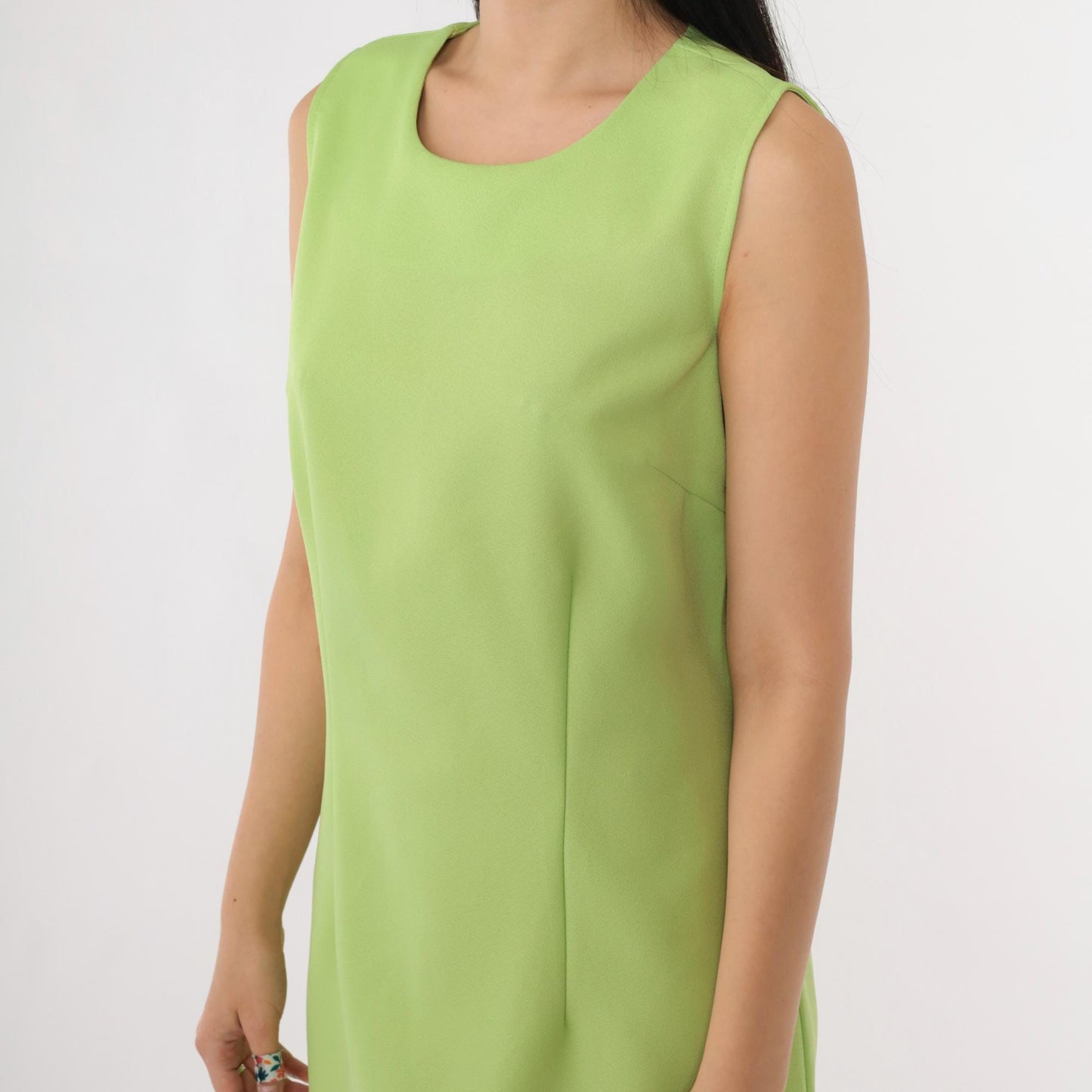90s Lime Green Sleeveless Mini Dress Sheath Cut Medium 8