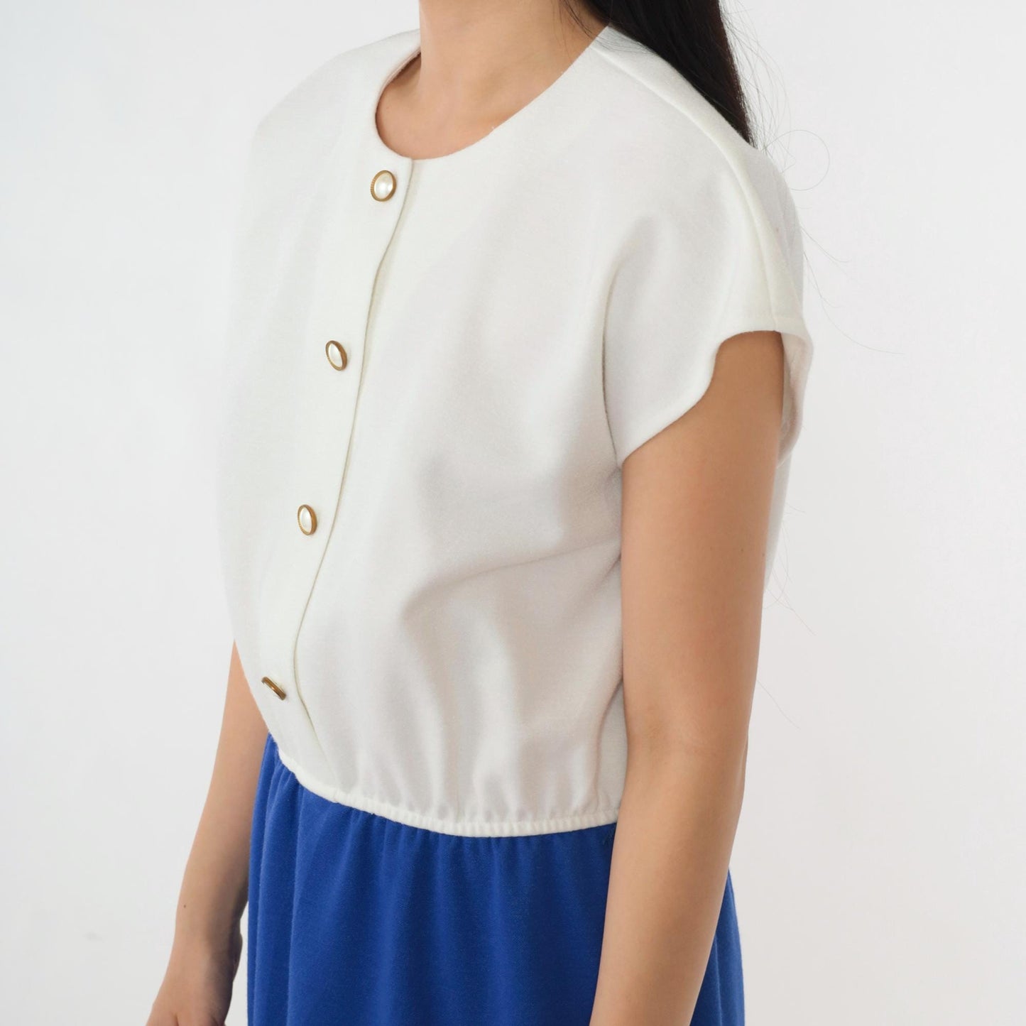 80s Leslie Fay Two-Tone Button-Up Midi Shirtdress Blue White Medium