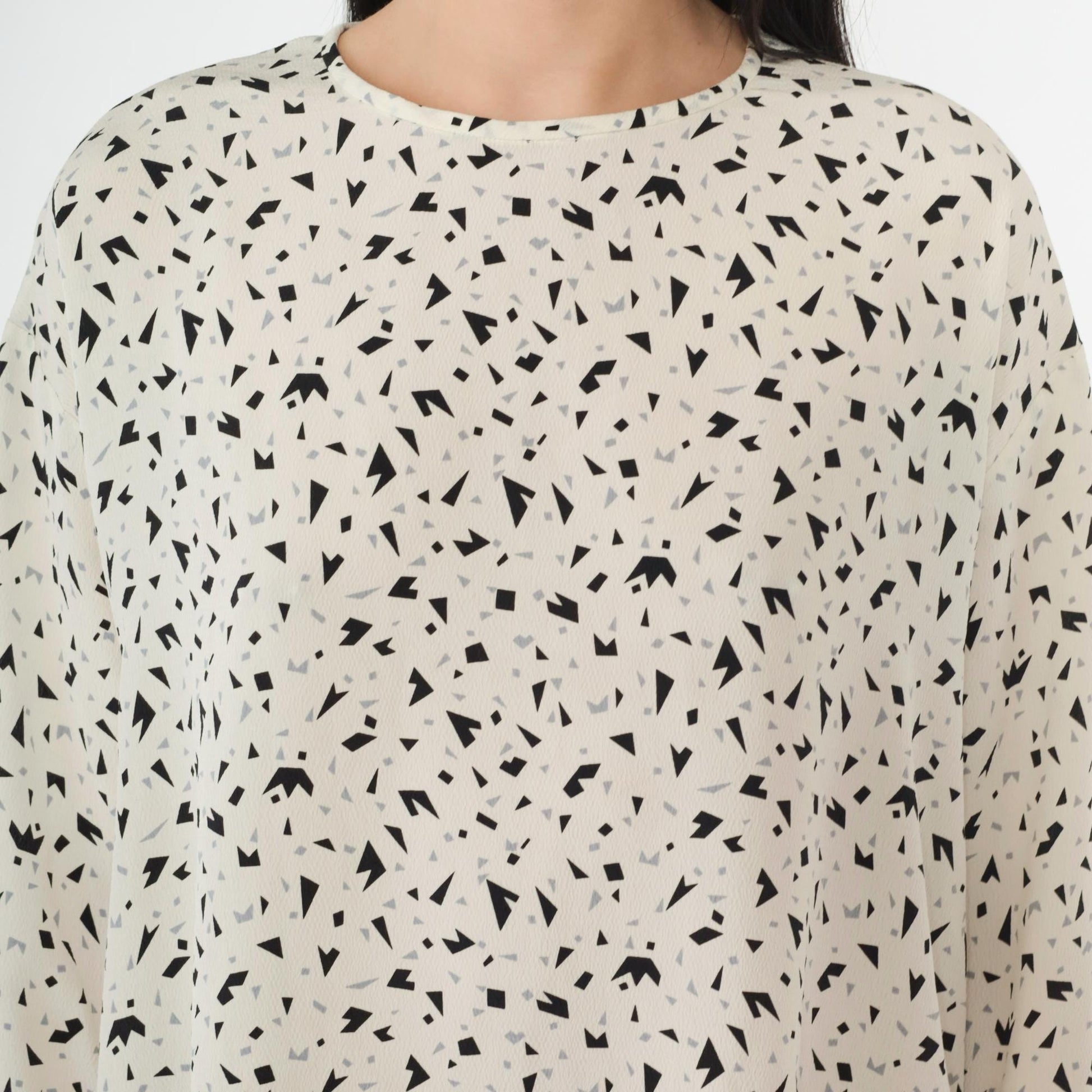 80s Evan-Picone Geometric Confetti Mini Dress Long Sleeve White Black Medium Large