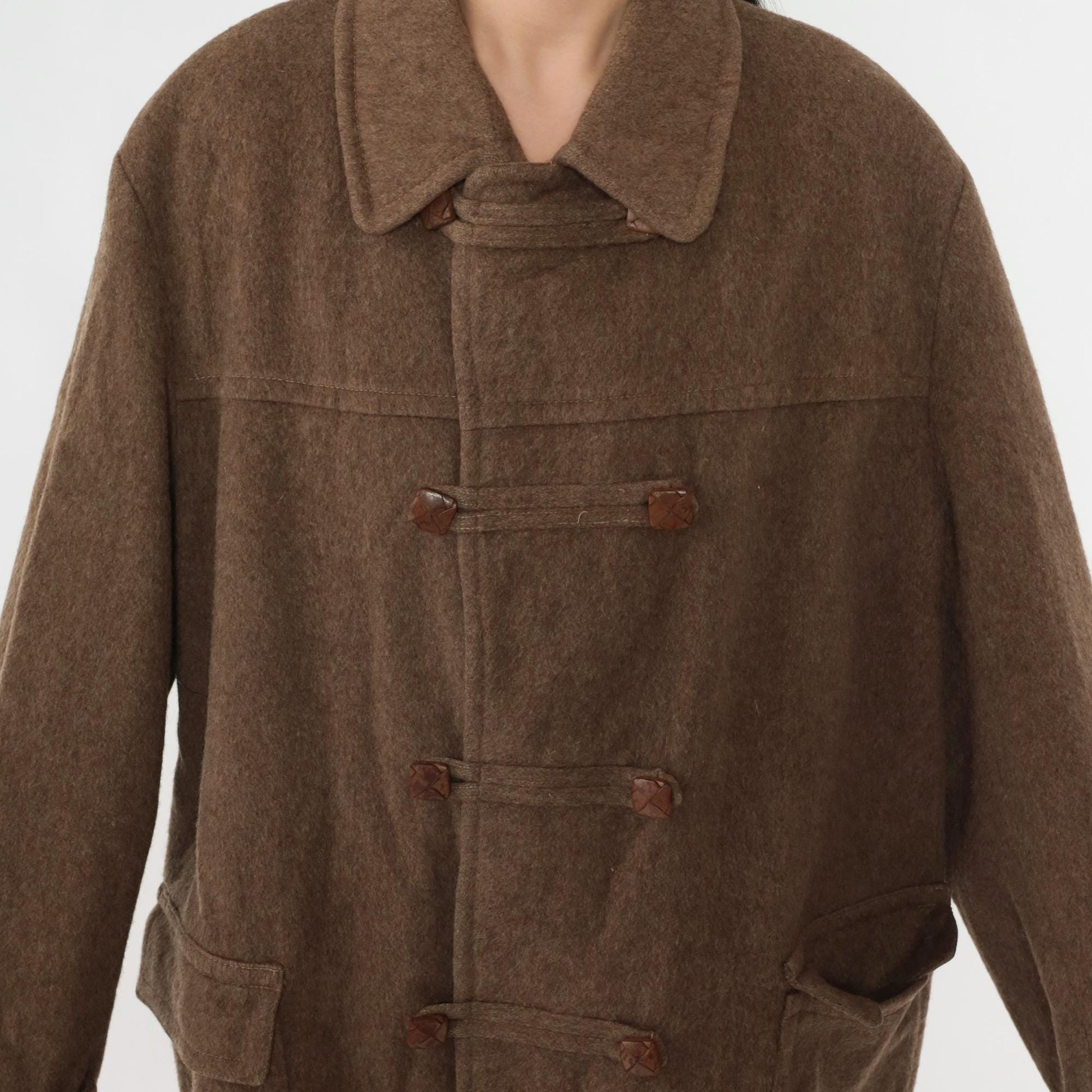 70s Loden King Alpine Wool Duffle Coat Brown Toggle Button Overcoat XL