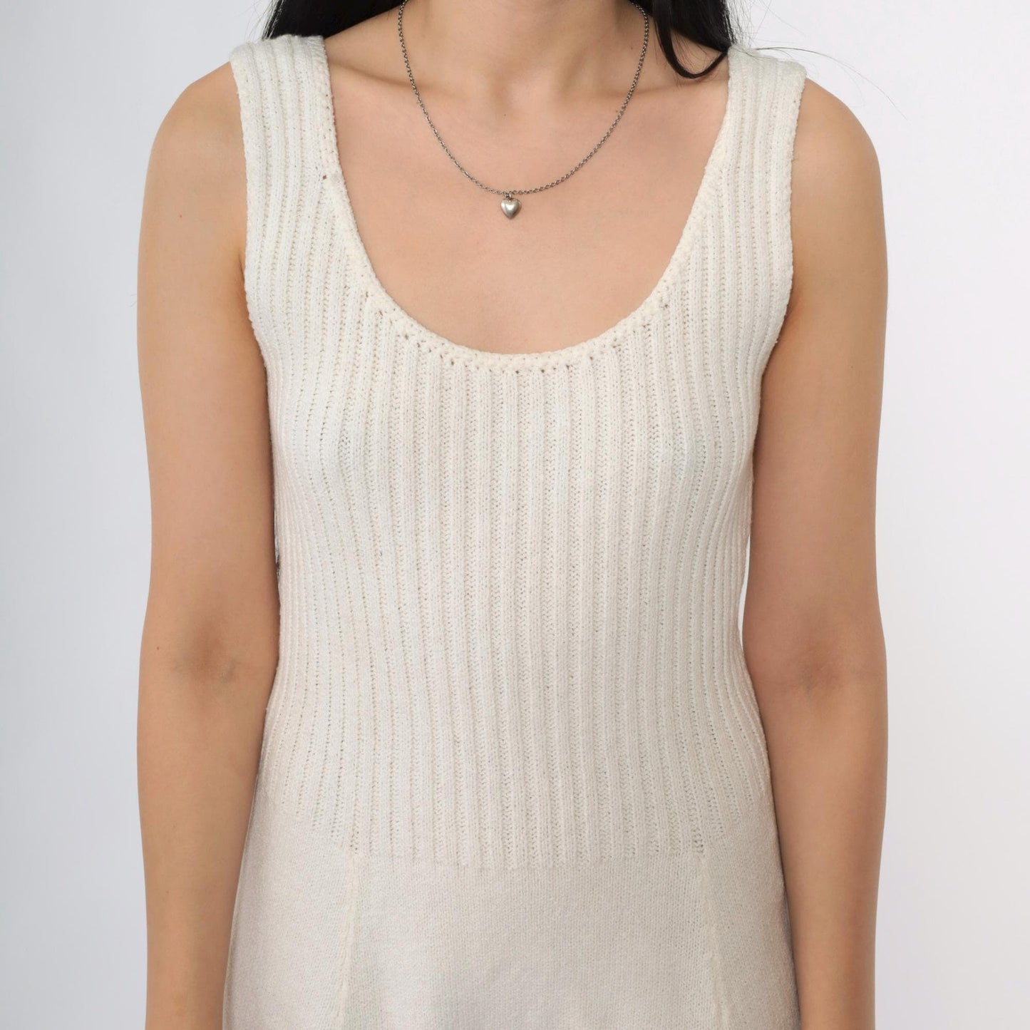 60s Tennisknit Hampton Court Off-White Knit Mini Dress Scoop Neck Drop Waist XS