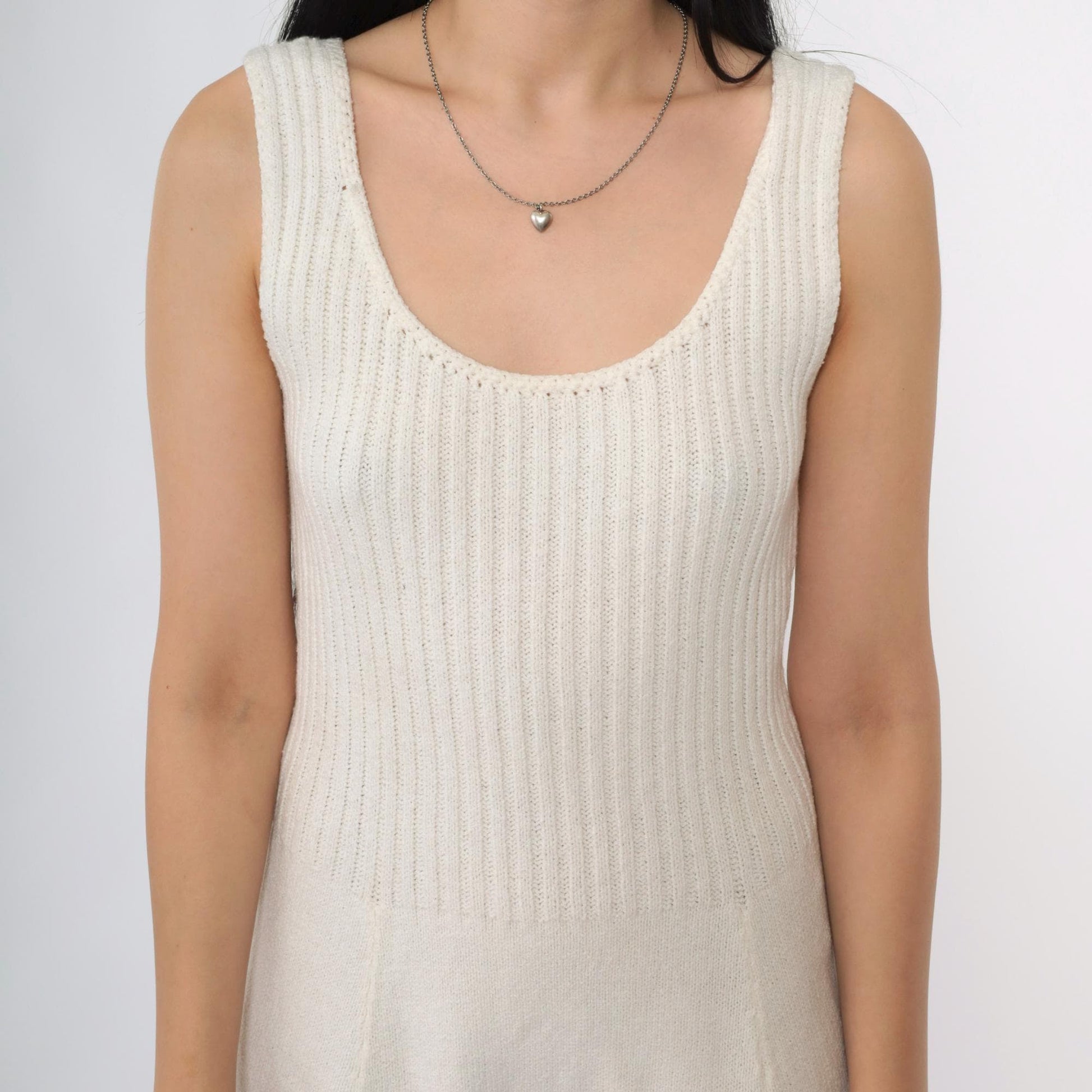 60s Tennisknit Hampton Court Off-White Knit Mini Dress Scoop Neck Drop Waist XS