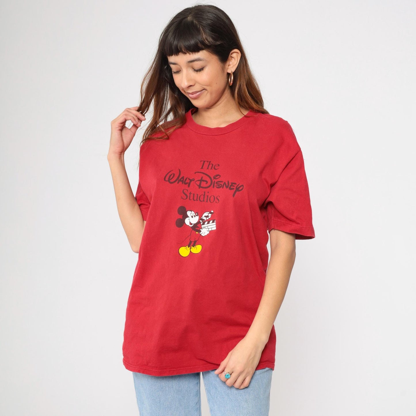 90s Mickey Mouse Disney Studios Graphic T-Shirt Red Cotton Medium
