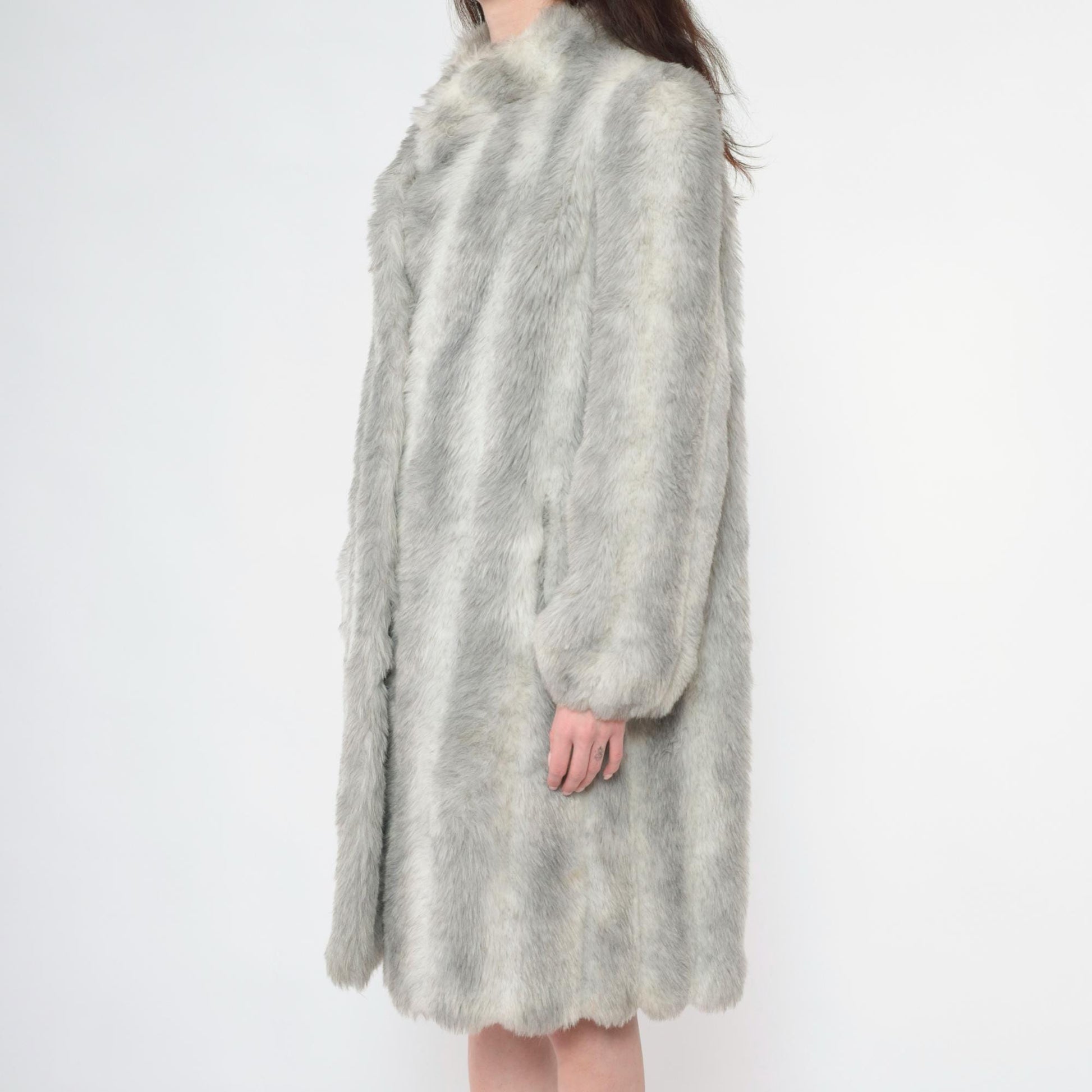 90s Grey Faux Fur Coat Hook Closure Winter Jacket Medium