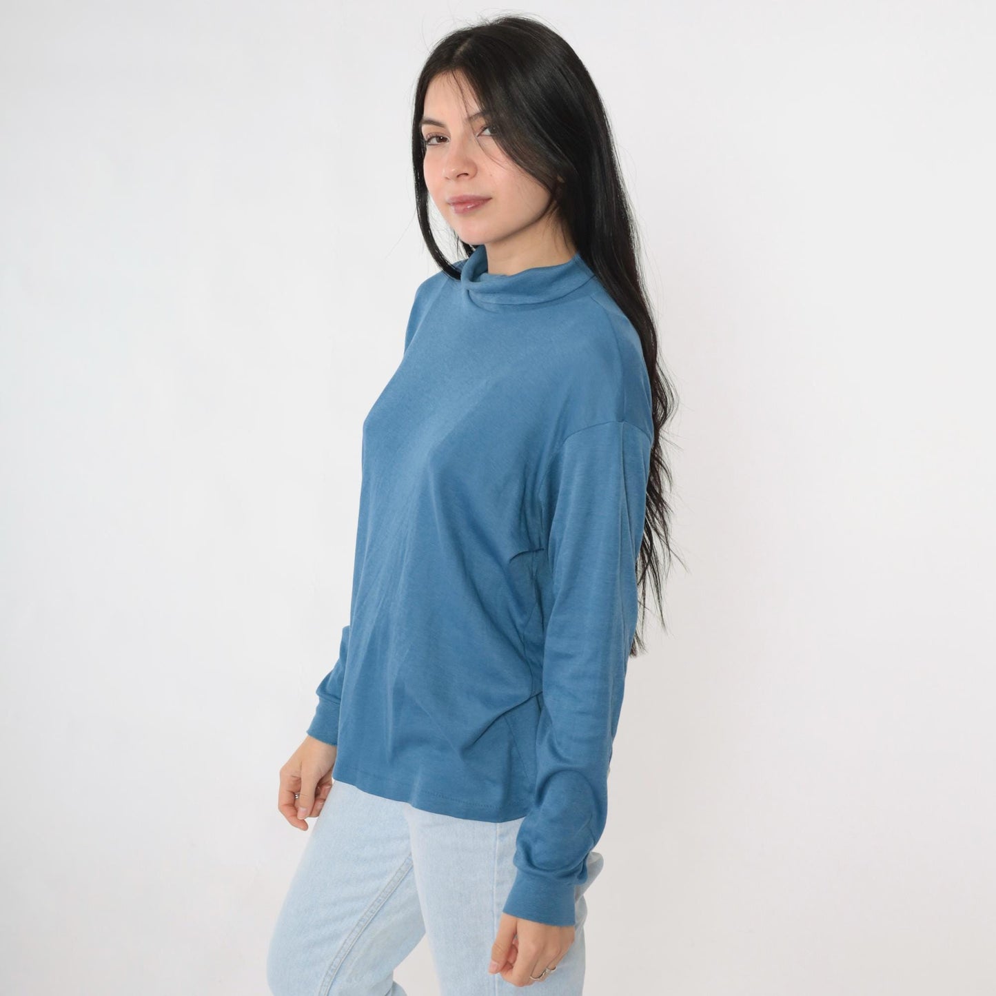 80s Bobbie Brooks Blue Turtleneck Long Sleeve Top Extra Large XL
