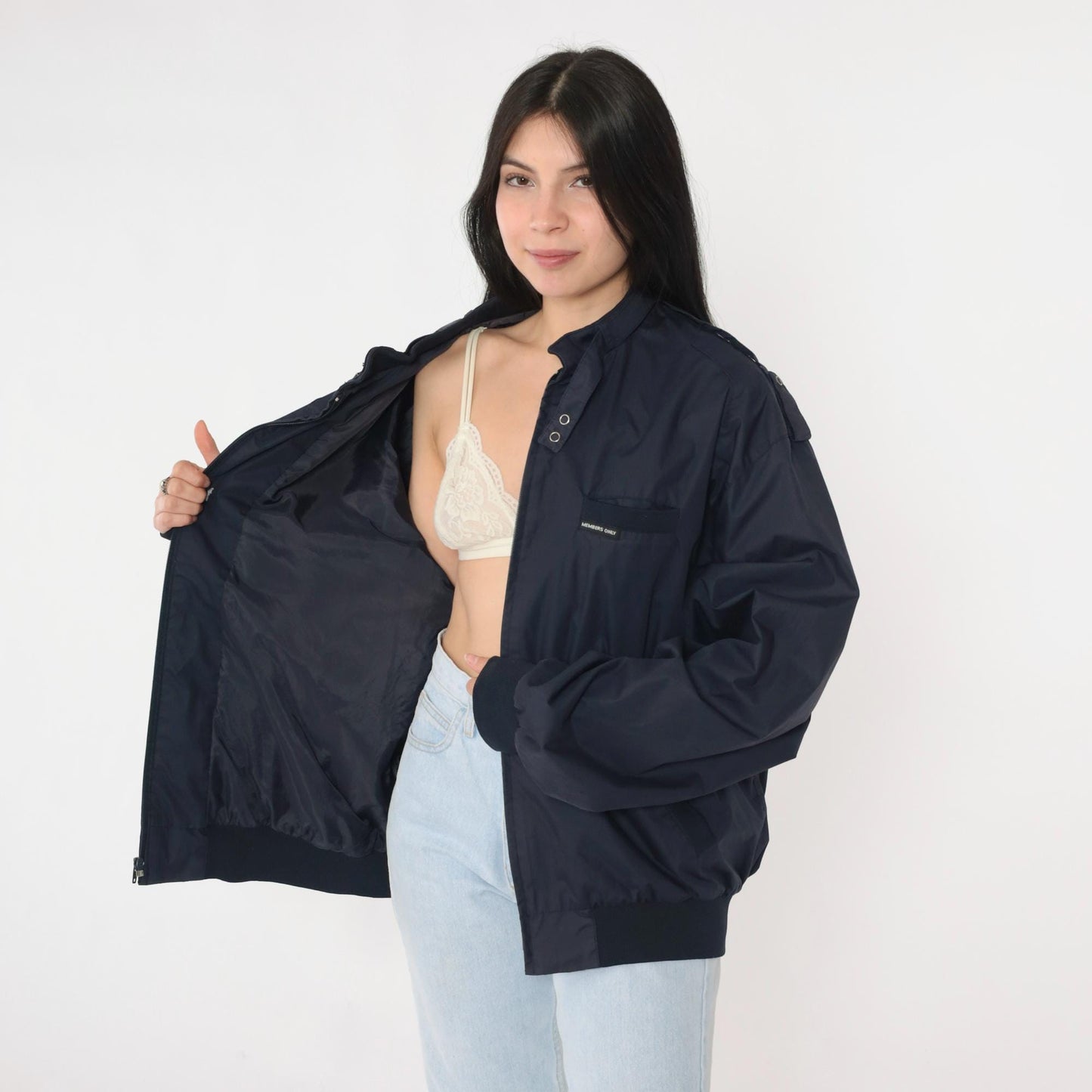 90s Members Only Navy Bomber Jacket Zip Windbreaker Epaulette Extra Large
