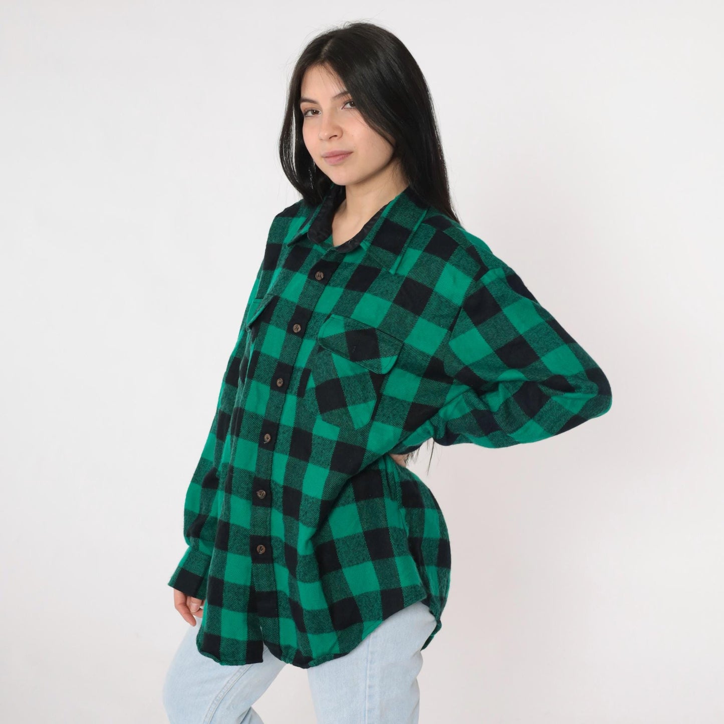 80s Big Yank Buffalo Plaid Shirt Green Button Up Long Sleeve Extra Large XL