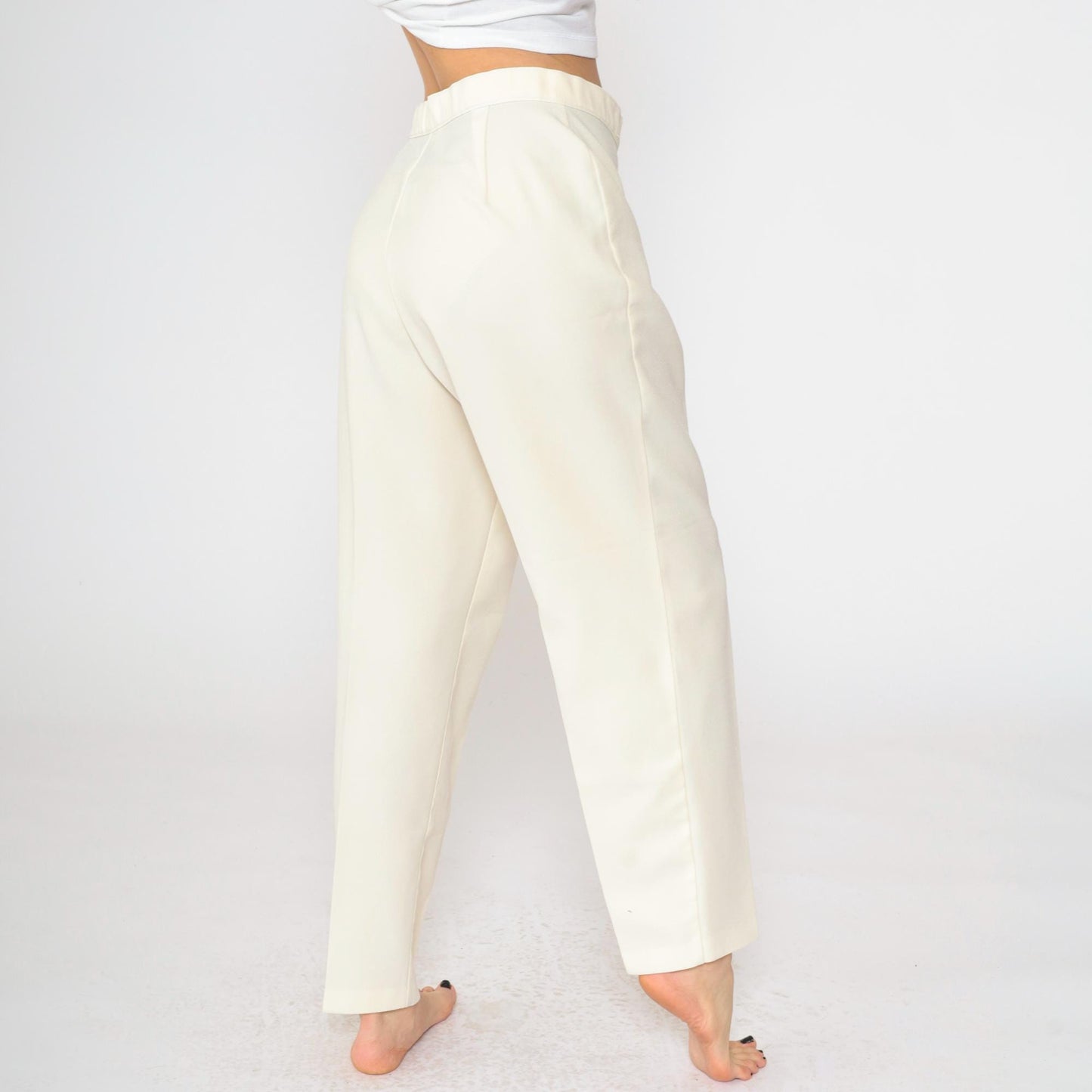 80s Ivory High-Waisted Straight Leg Trousers Tapered Medium