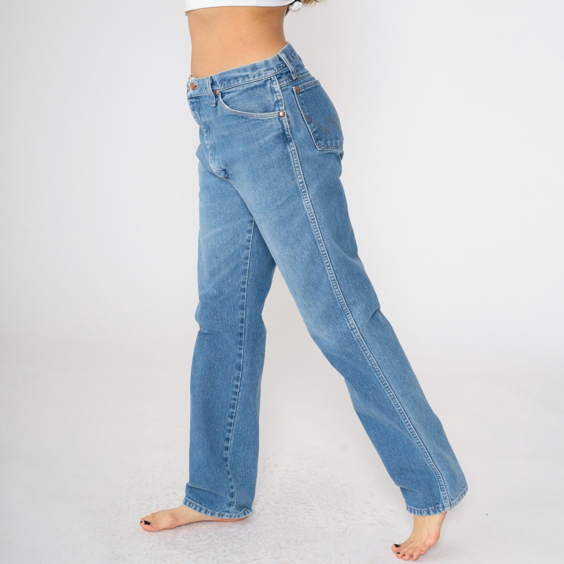 90s Wrangler Men's High Rise Straight Leg Jeans Blue Denim 35x34