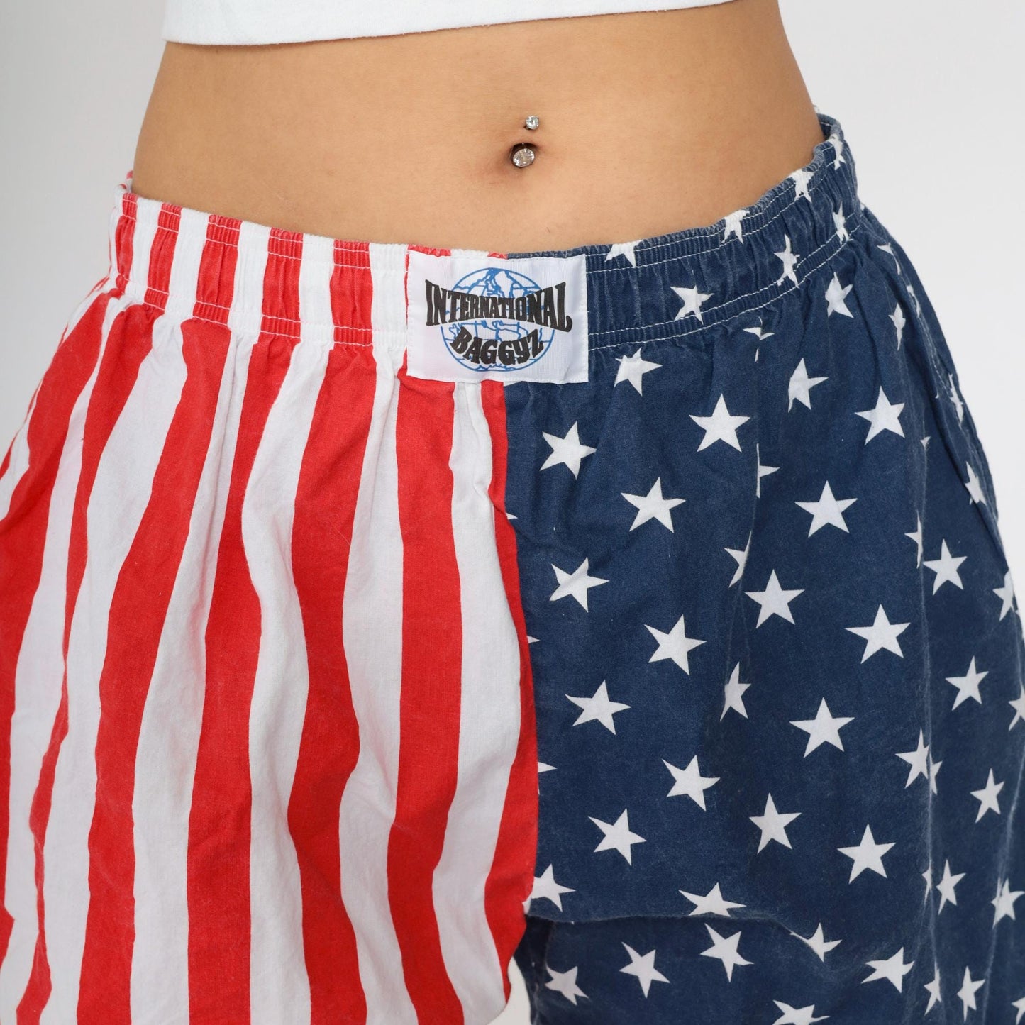 90s International Baggyz American Flag Shorts Cotton Elastic Waist Extra Large