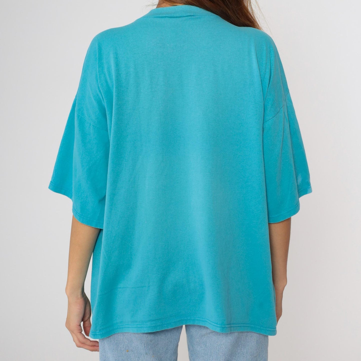 90s Sunflower T-Shirt Turquoise Blue Floral Graphic Crewneck One Size