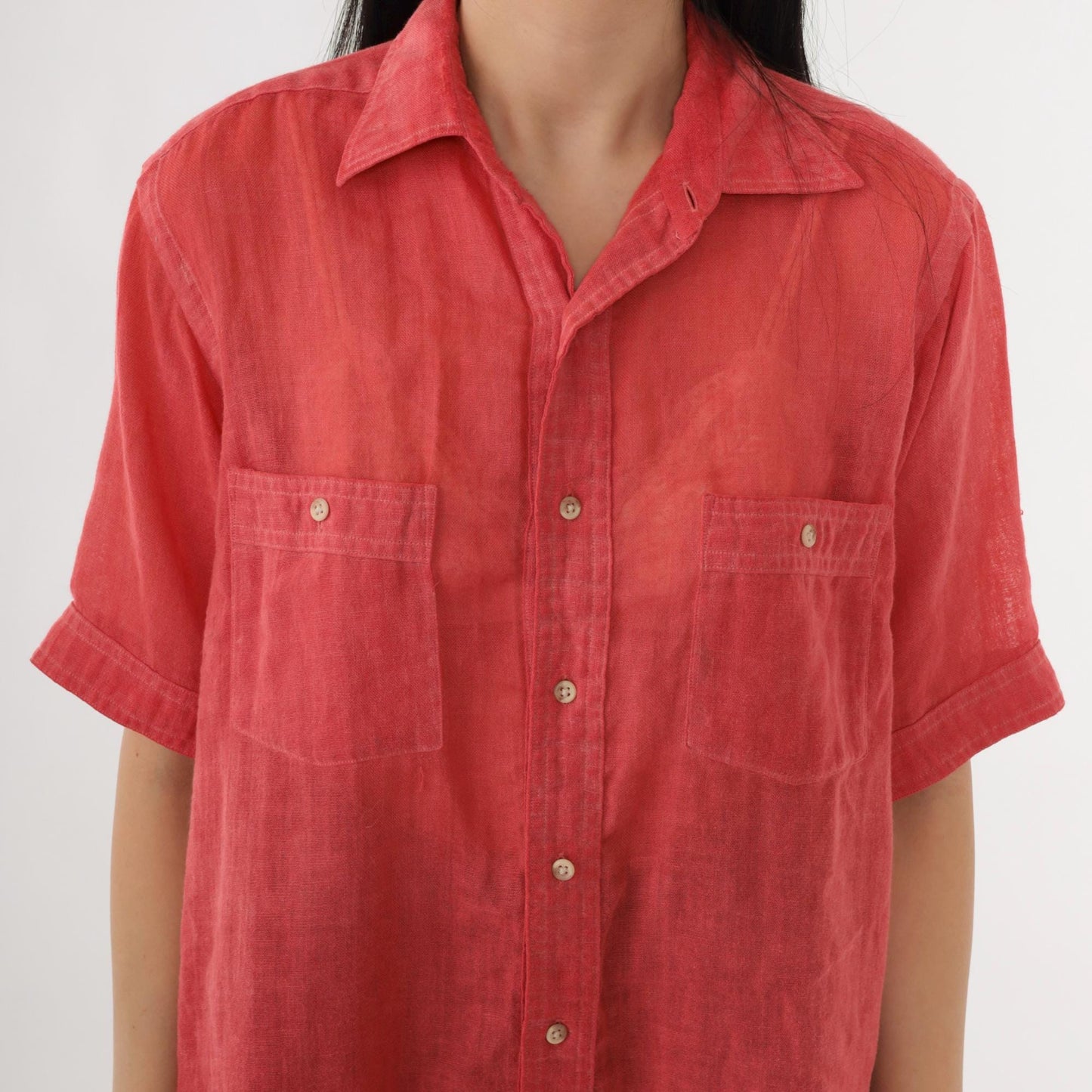 70s Langworthy's Sheer Red Button-Up Shirt Short Sleeve Men's Medium