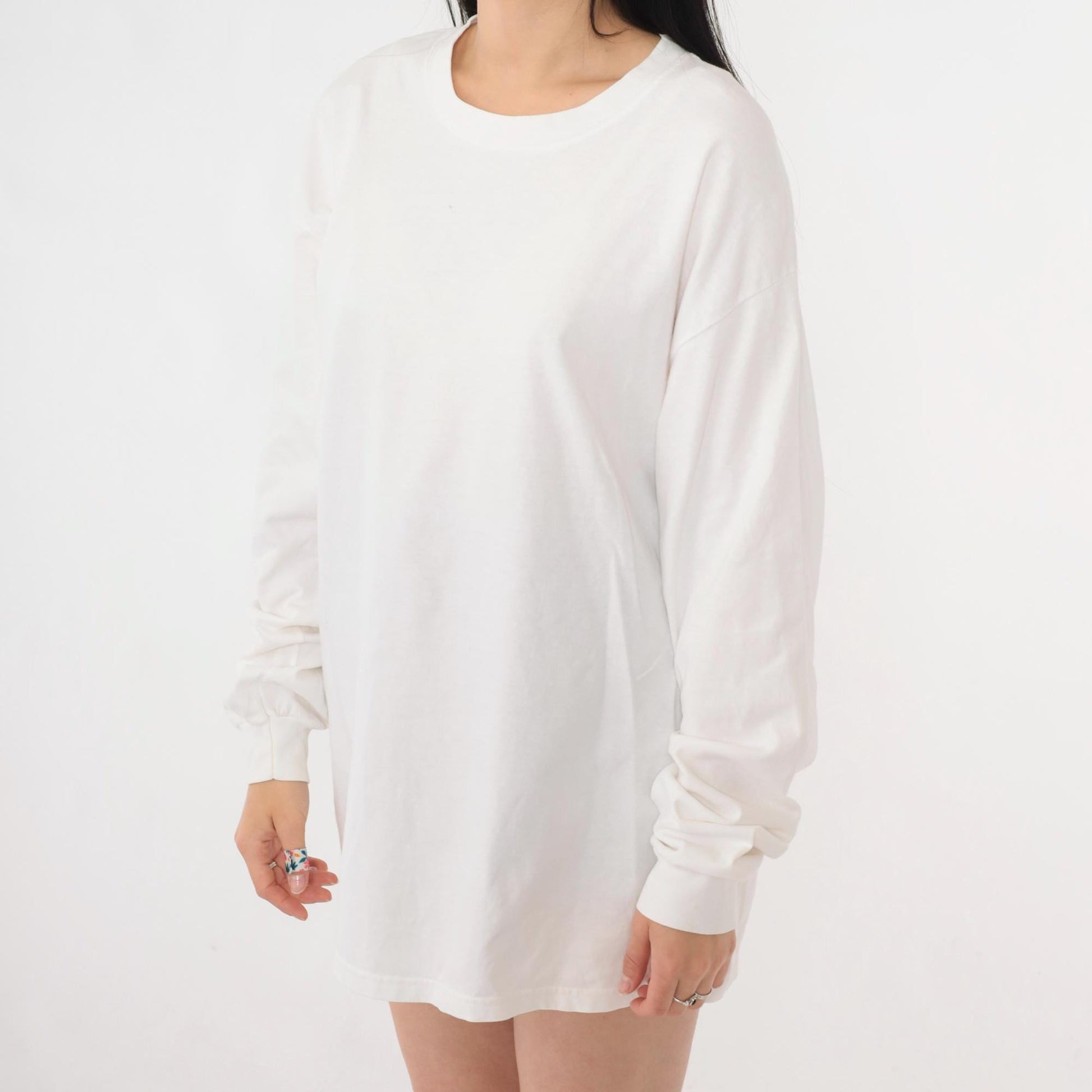 Y2K LOST Graphic Long Sleeve Tee White Hanes Beefy-T Small Medium