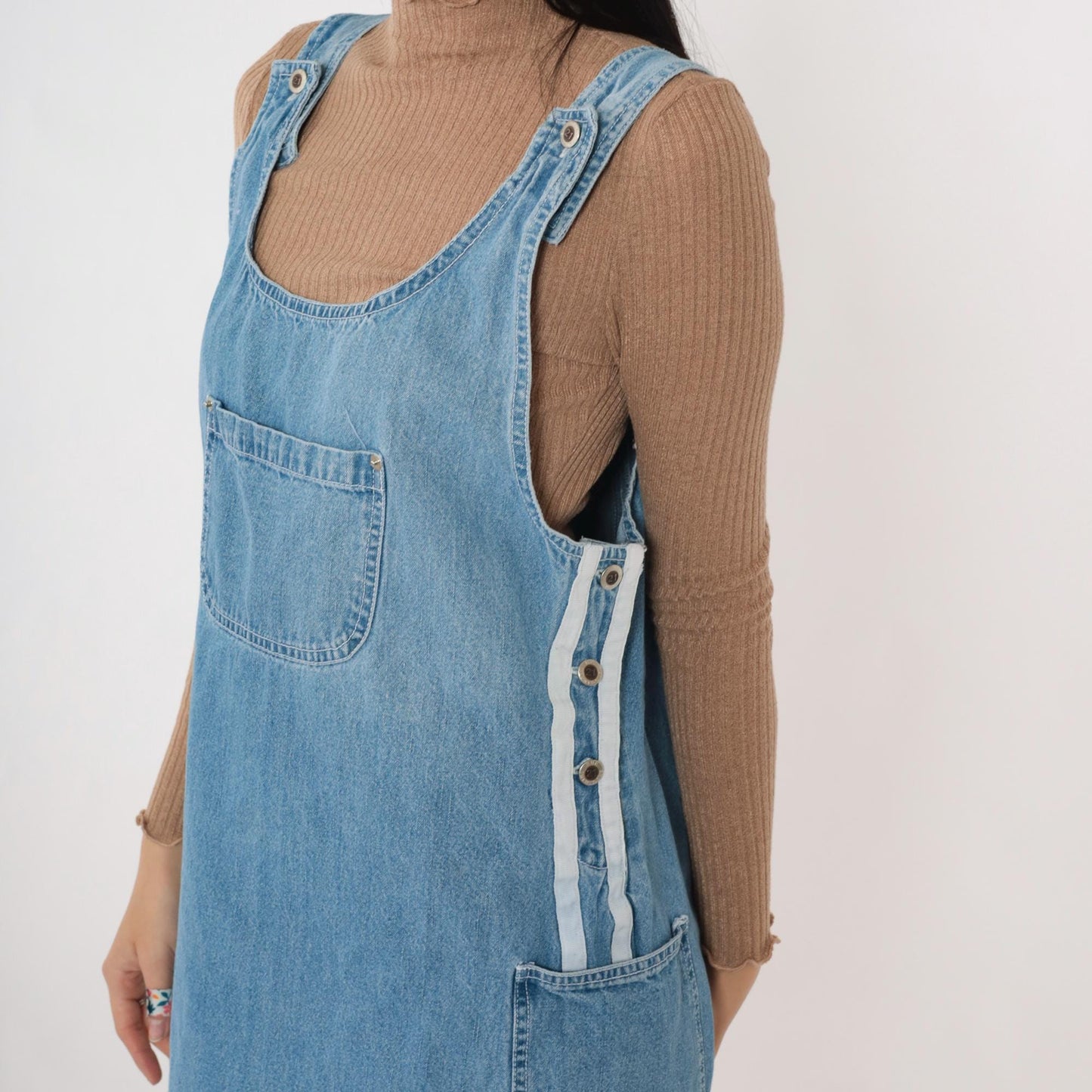 Y2K Rue 21 Denim Jumper Dress Blue Striped Mini Sleeveless Medium M