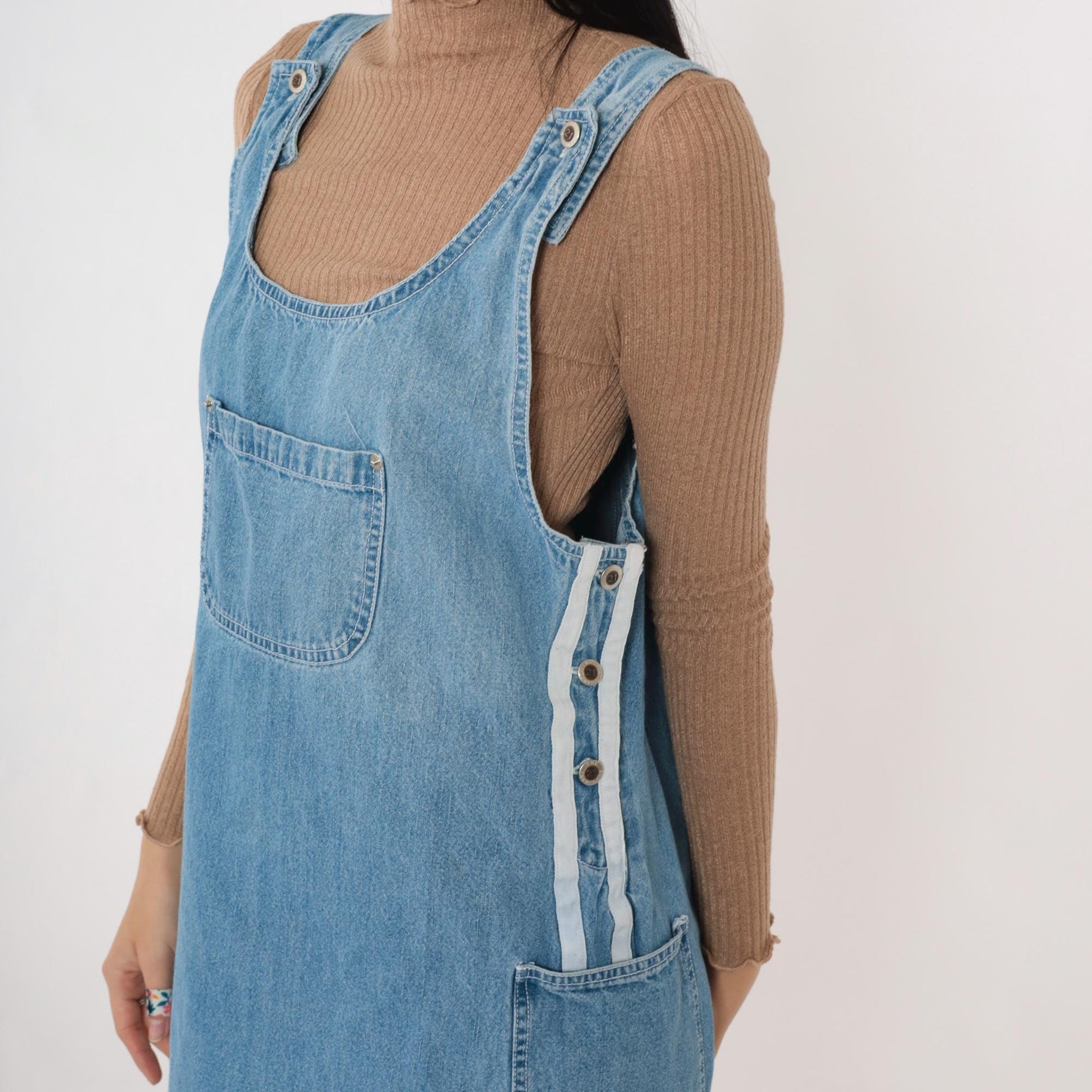 Y2K Rue 21 Denim Jumper Dress Blue Striped Mini Sleeveless Medium M
