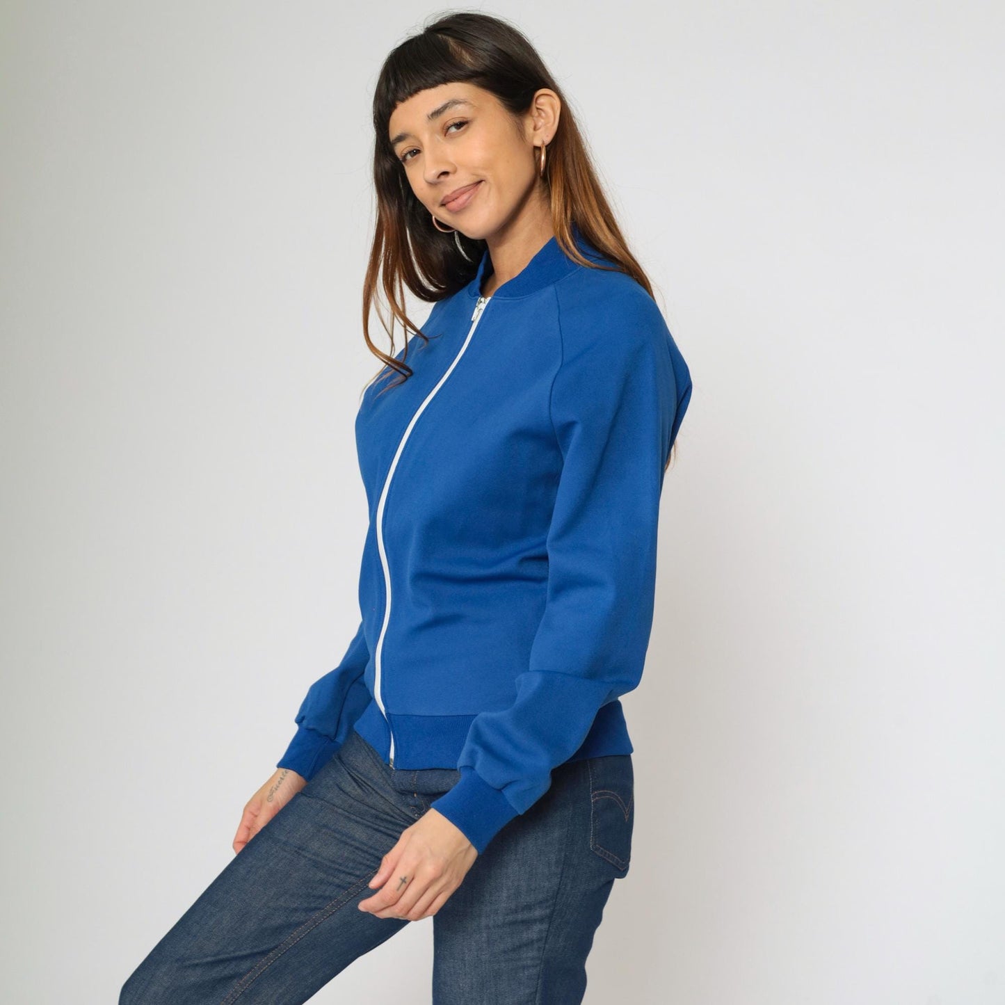 80s Royal Blue Track Jacket Windbreaker Zip Up Raglan Sleeve Extra Small