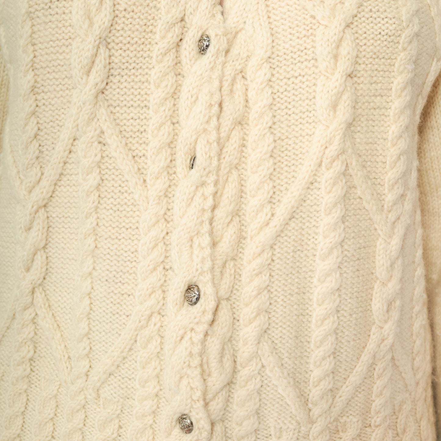 80s Gusto Wool Cable Knit Cardigan Cream Button-Up V-Neck Small