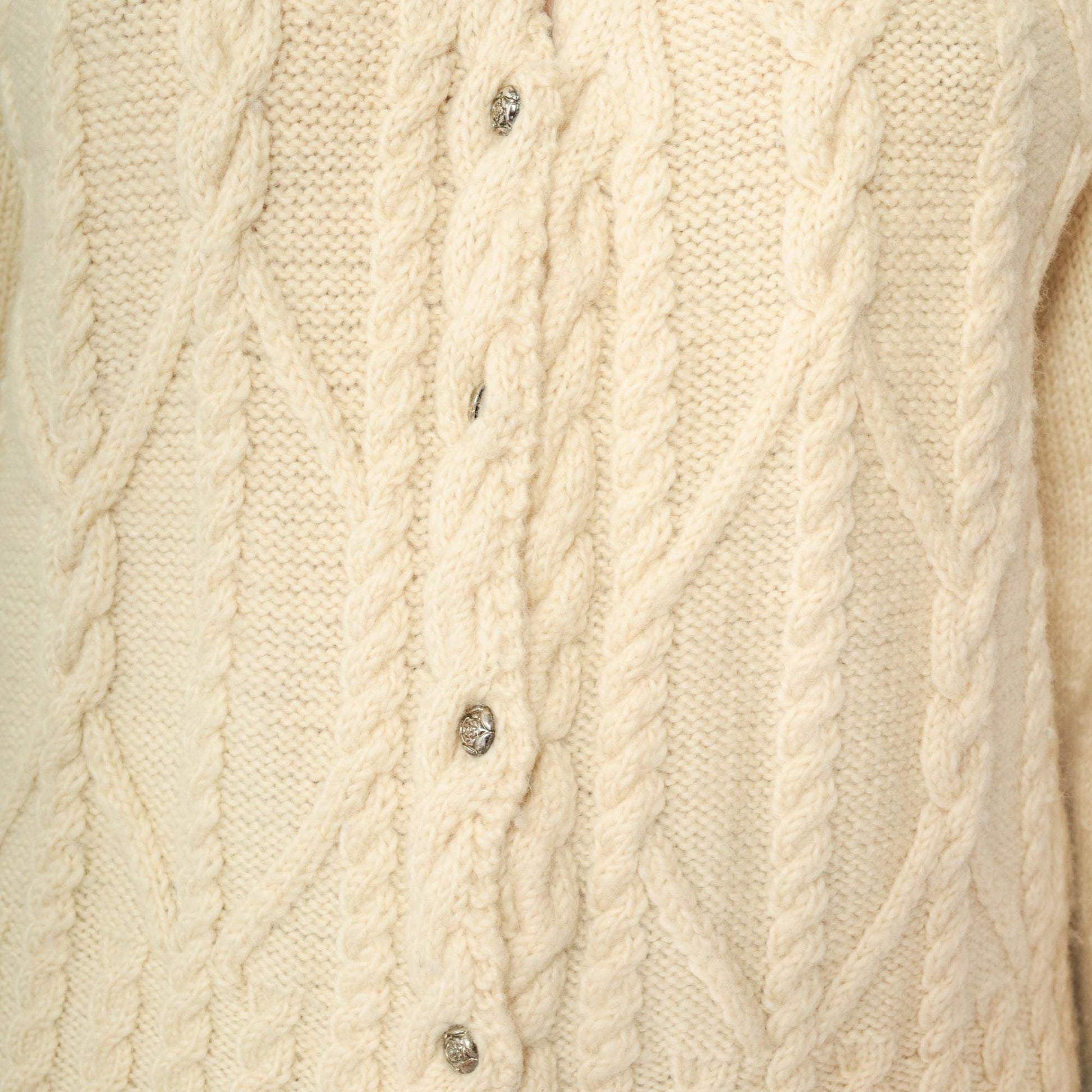 80s Gusto Wool Cable Knit Cardigan Cream Button-Up V-Neck Small