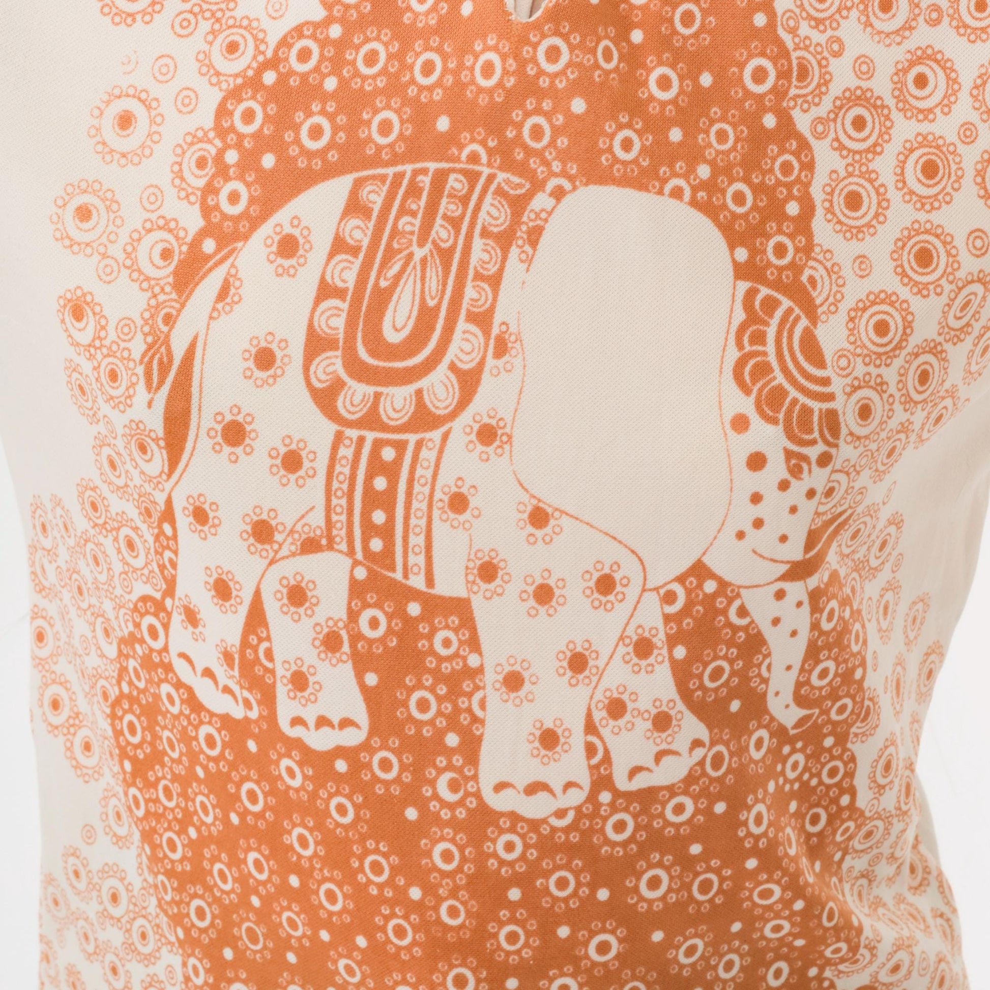 70s Elephant Mandarin Collar Shirt Beige Burnt Orange Print XS