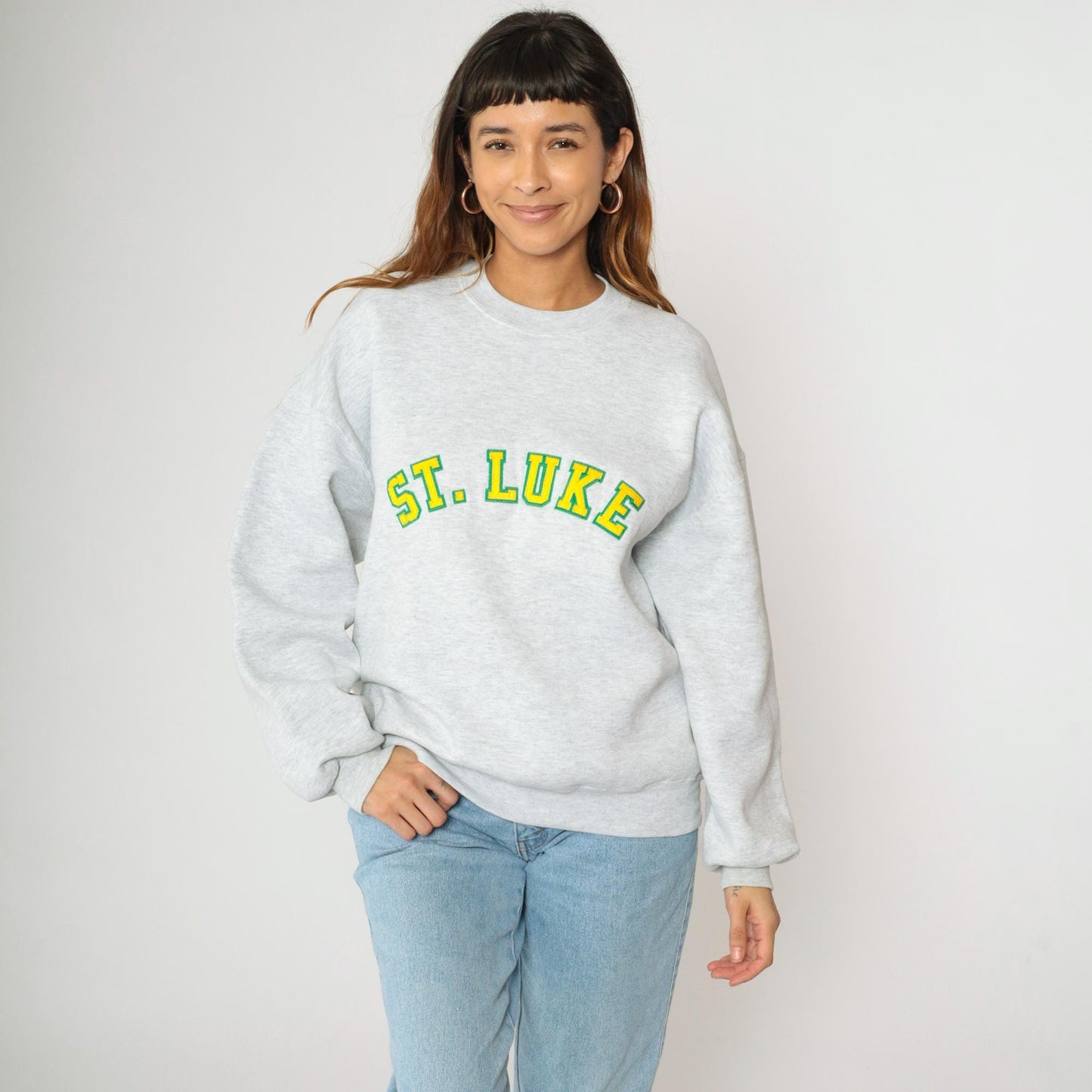90s Jerzees St Luke Crewneck Sweatshirt Grey Stitched Letters Extra Large XL