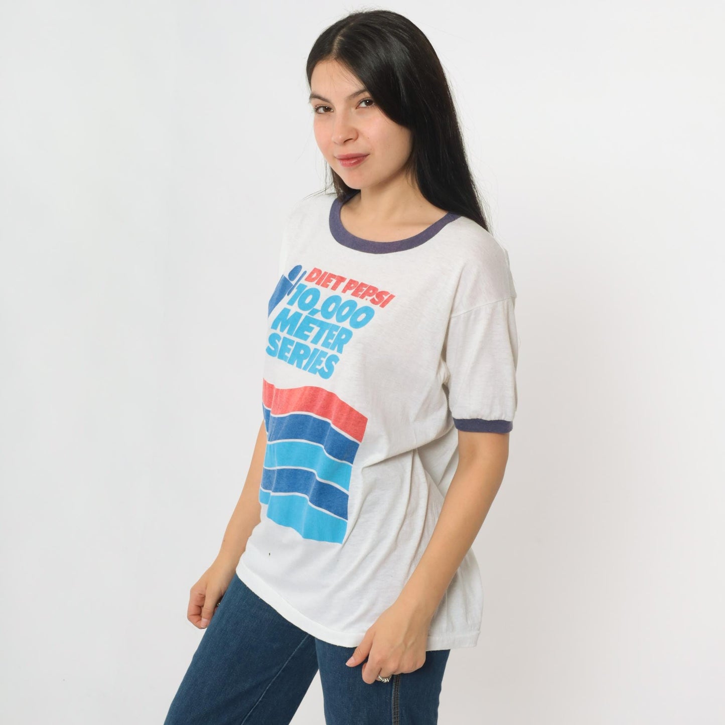 80s Diet Pepsi 10,000 Meter Series Ringer Tee Graphic Running Shirt Large L