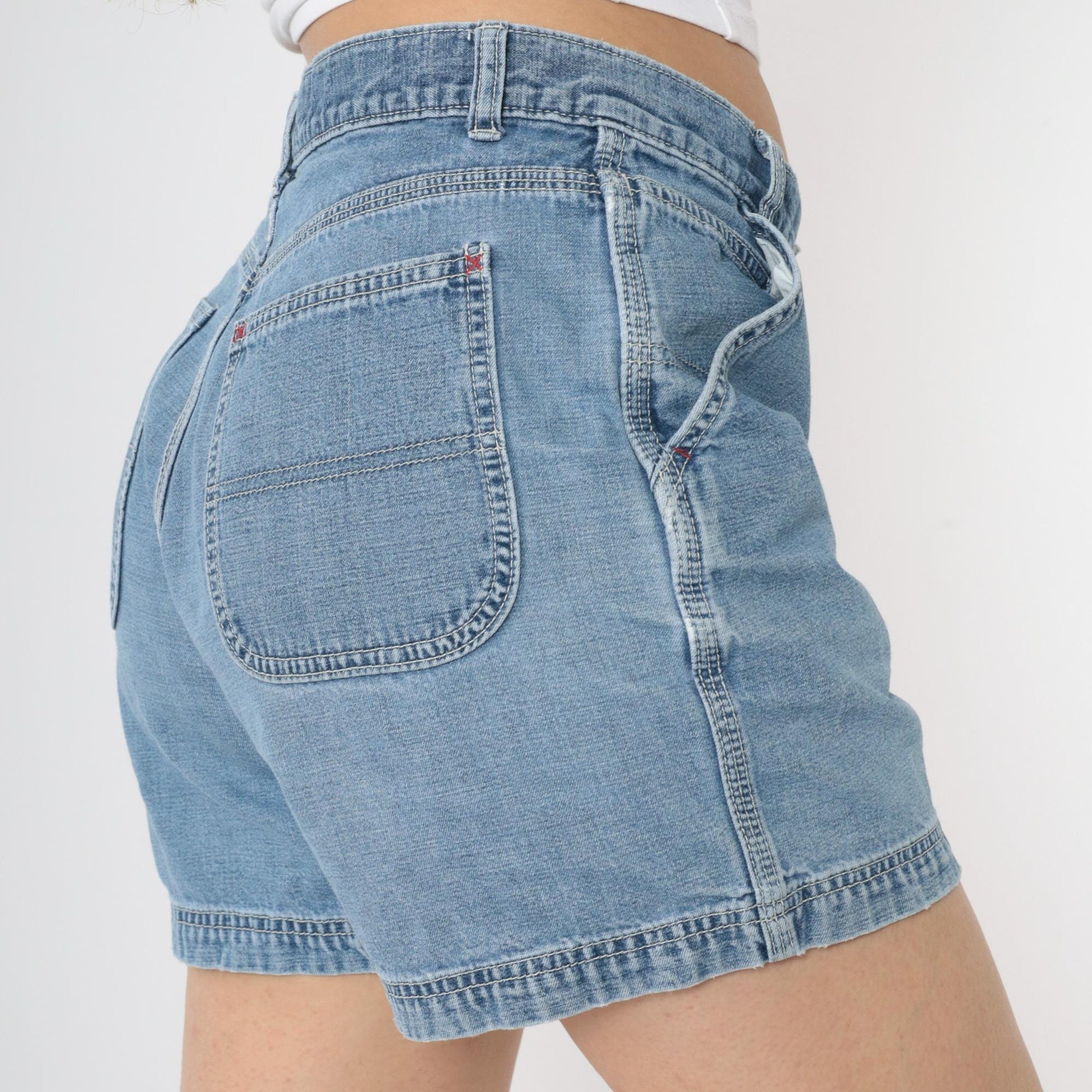 90s Gap Carpenter Denim Shorts High Waisted Hammer Loop Blue Medium