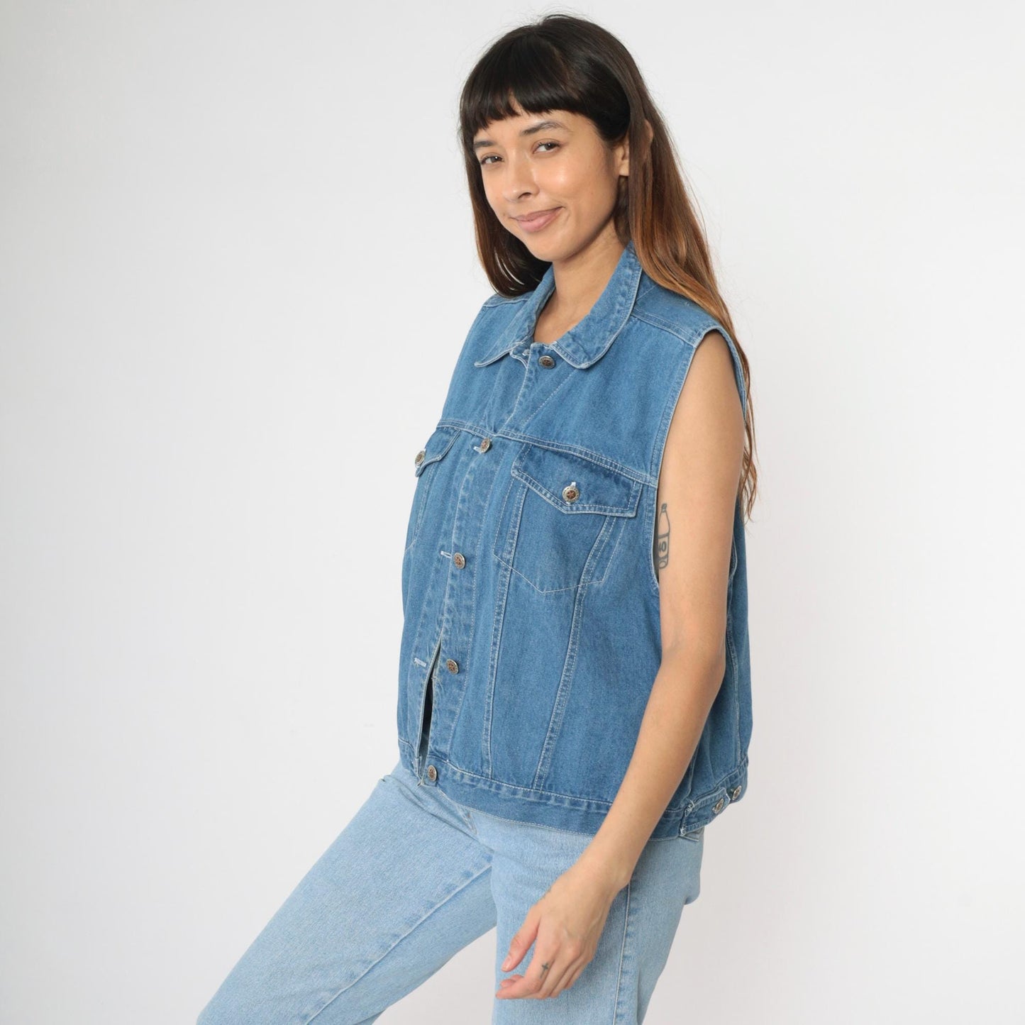 Y2K Faded Glory Denim Vest Blue Button-Up Sleeveless Large L